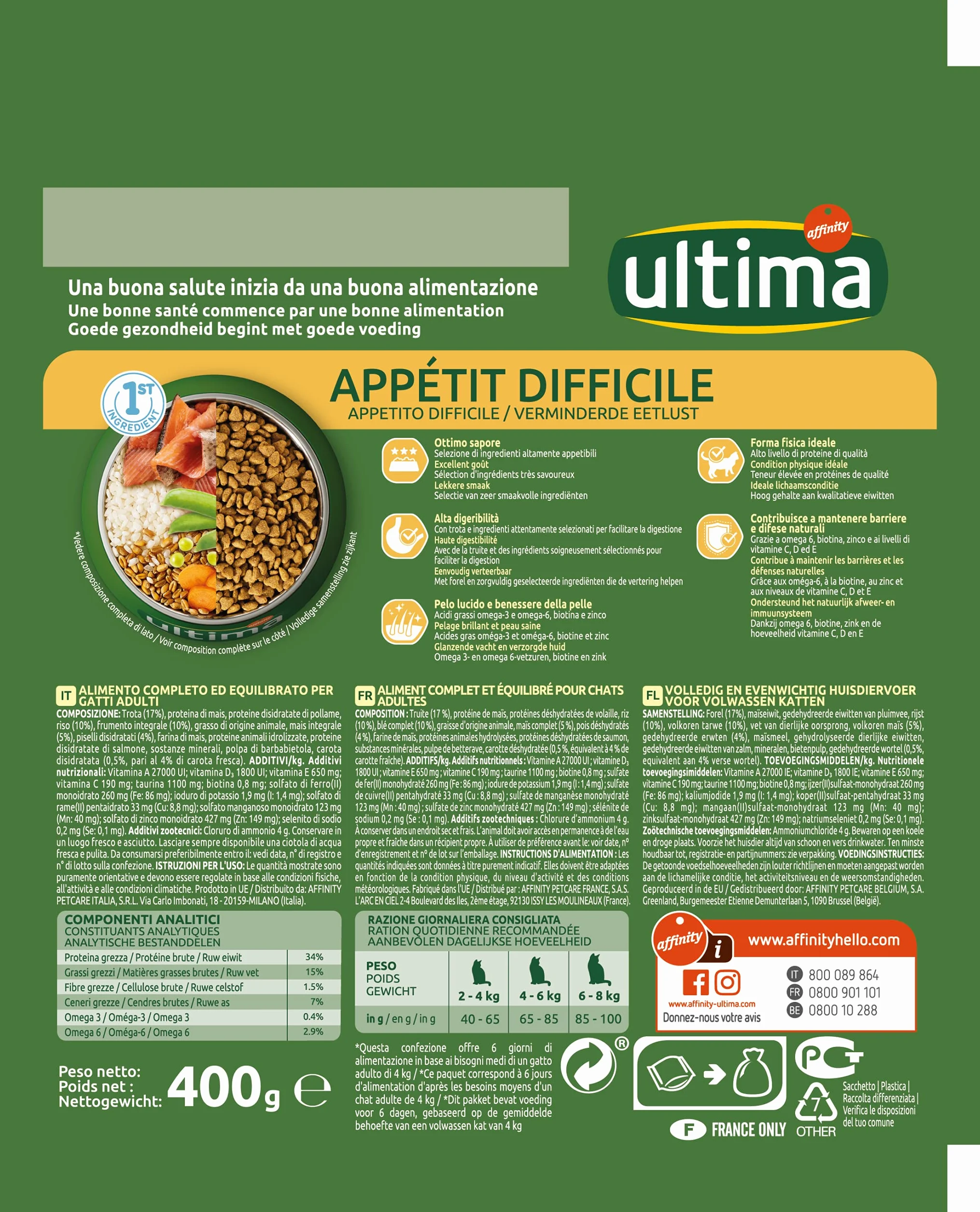 Ultima Trudny apetyt dla pstrągów - Sucha karma dla kotów - Zestaw 8 x 400 g - łącznie 3,2kg