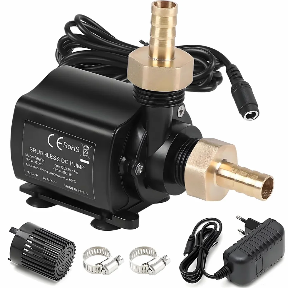 Pompa wodna 12 V, 800 l/h, mała pompa wodna z 5-biegową regulacją prędkości obrotowej, wysokość tłoczenia 5 m, pompa do akwarium, pompa do fontanny wodnej, pompa do elementów wodnych, mini pompa