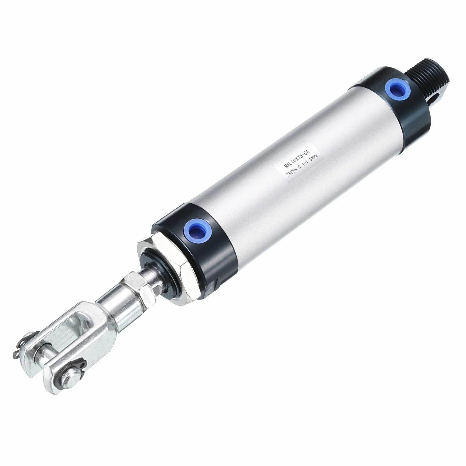 PATIKIL Pneumatyczny cylinder pneumatyczny 40 mm, otwór 75 mm, pojedynczy pręt MAL16 podwójne działanie z 1 szt. złącza Y, 2 szt. szybkozłączki, 1 x taśma do urządzeń automatycznych, srebrny