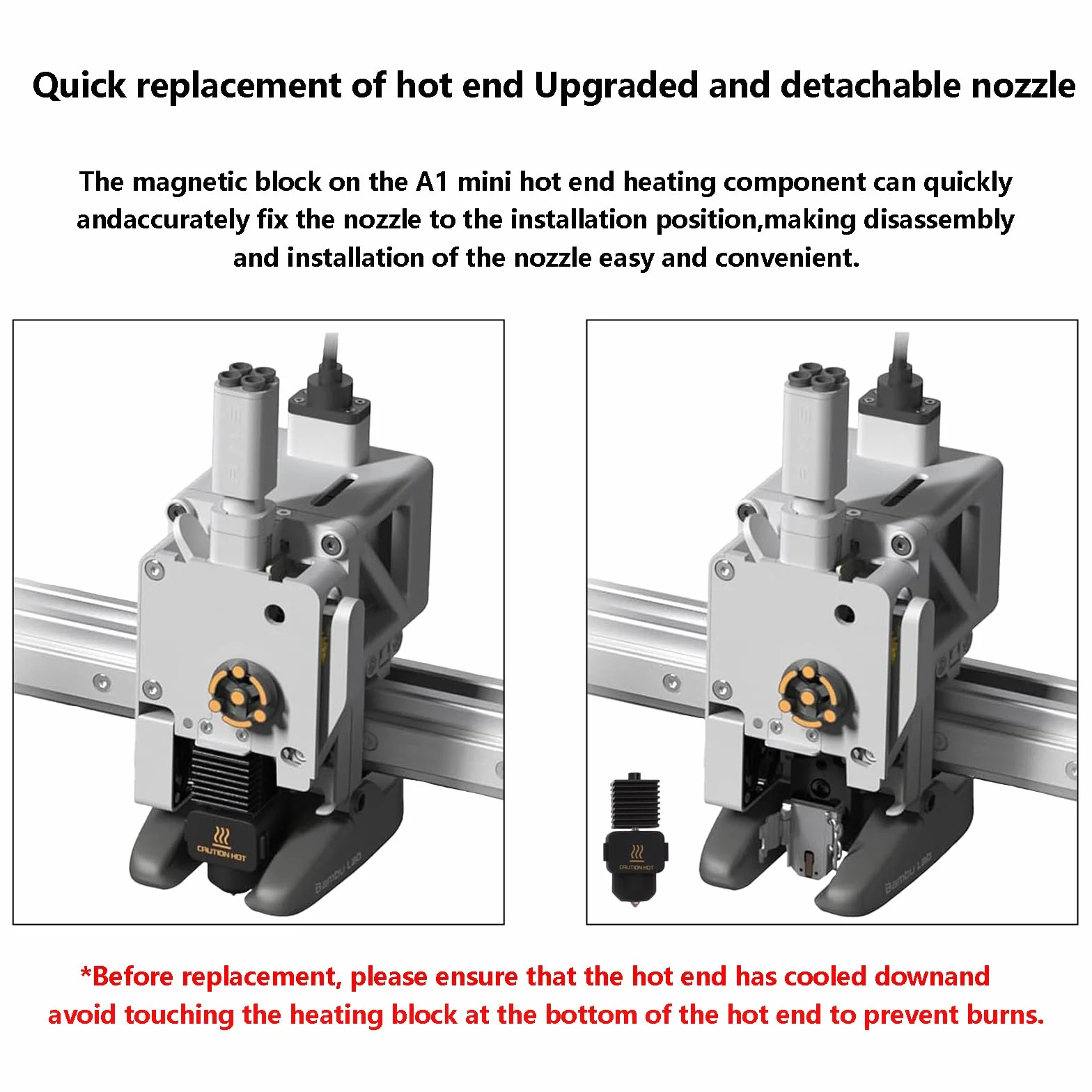 Bambu Lab A1 Mini Hotend Kit 0.6mm Hardened Steel Nozzle 3D Printer Heating Block
