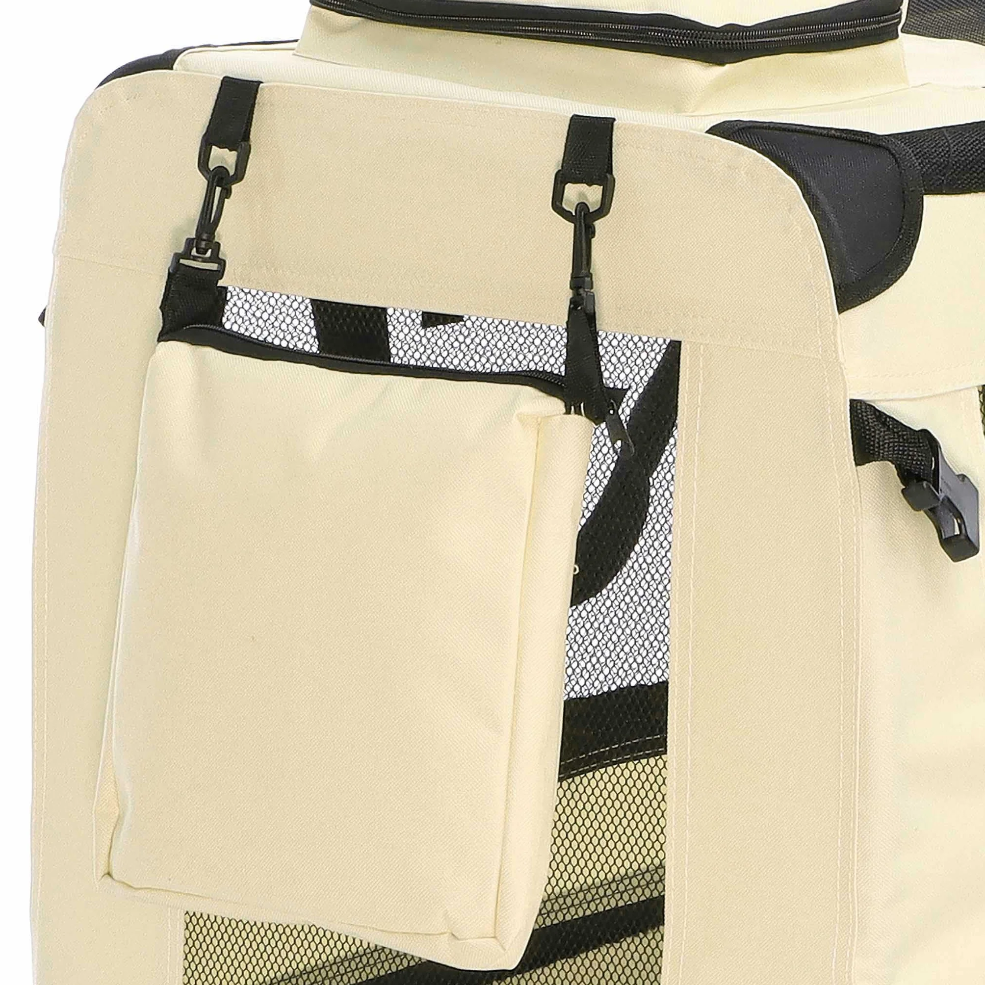 Fudajo Składany transporter dla psa i kota M (60x42x44 cm) beżowy, klatka transportowa z poduszką, lekka torba do samochodu dla zwierząt do max. 10 kg