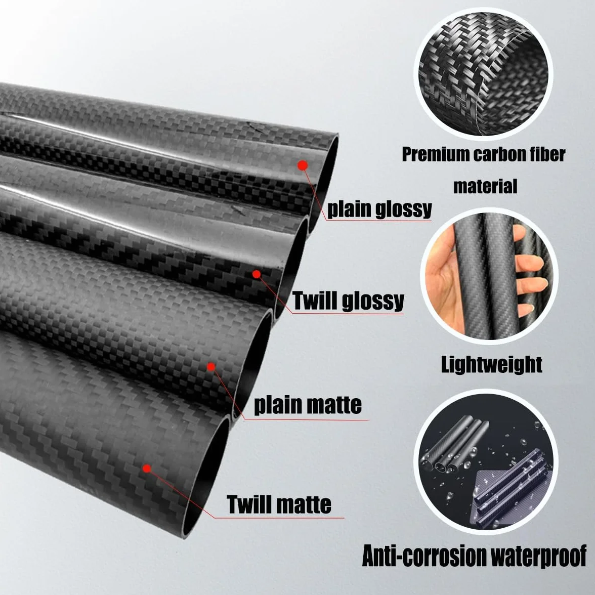 2 Szt Rurki Węglowe 3K 500mm Długość Ø6-30mm Rura Węglowa Twill Matowy Pręt Pusty Do Ram Dronów Modeli RC Prototypów Inżynierii Wyścigów Ulepszeń Projektów DIY(10x7x500mm)