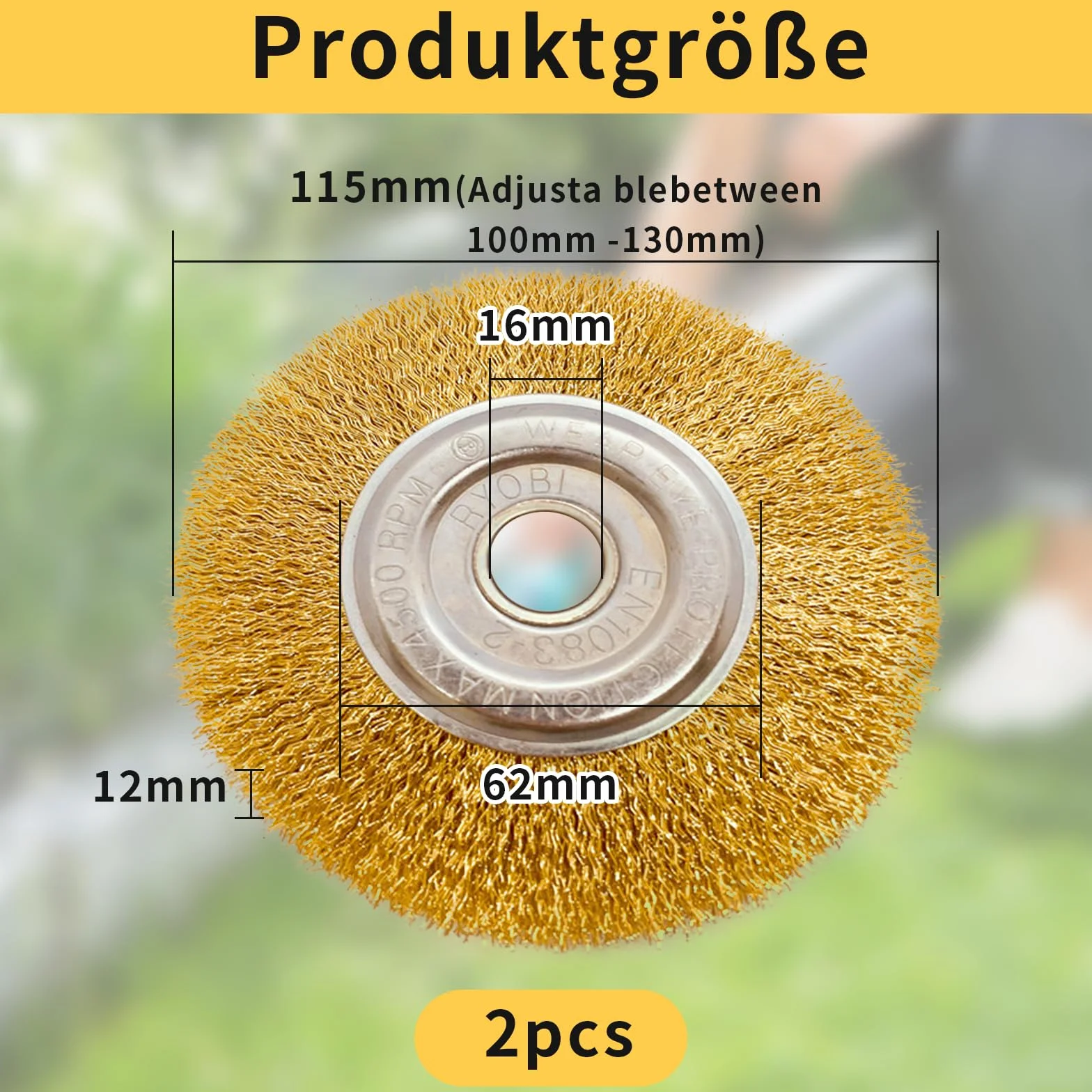 Szczotka do fug z drutu stalowego 10 cm mosiężna, kompatybilna z Gloria Multibrush, 2 sztuki