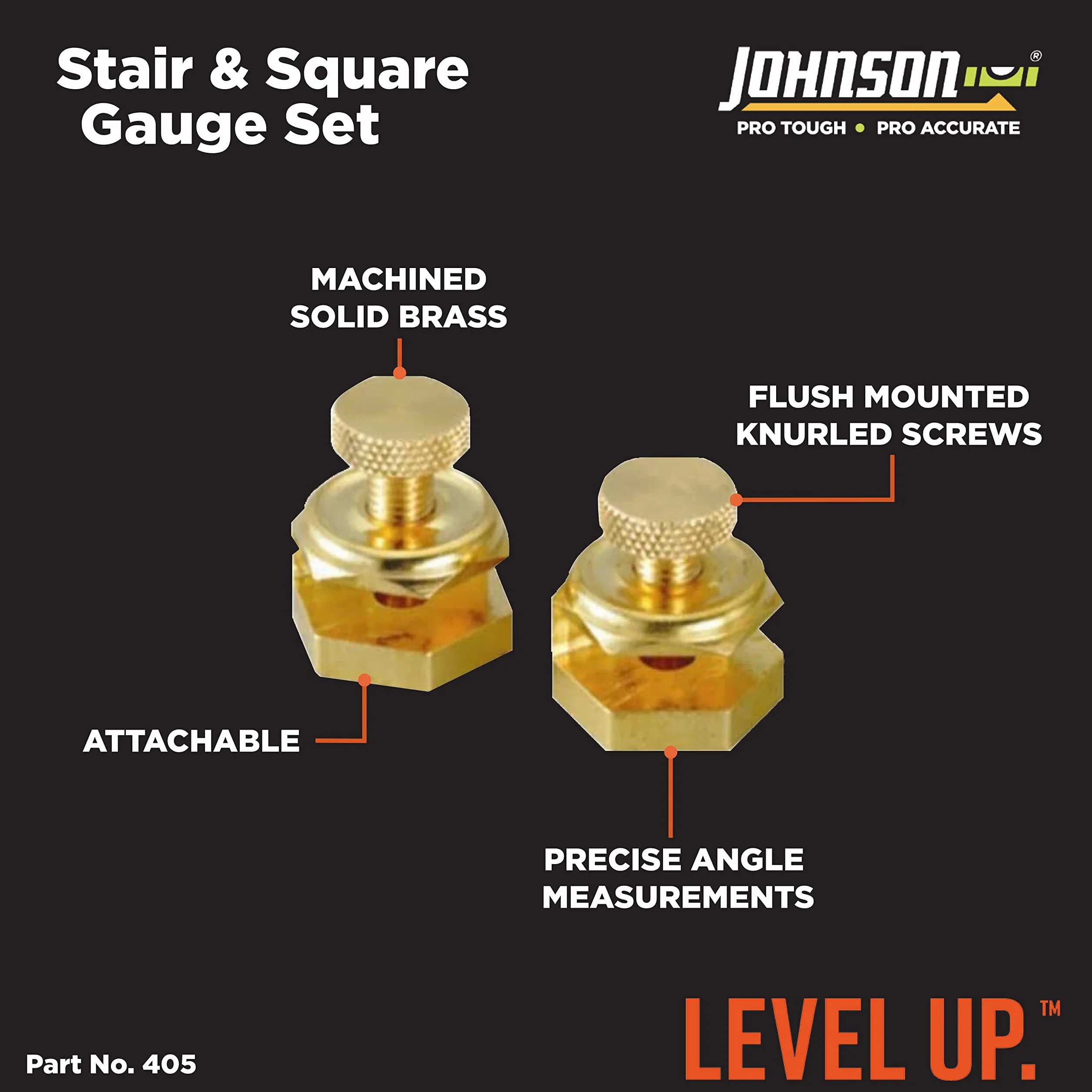 Johnson Level & Tool 405 zestaw do schodów/kwadratów – 2 karty, mosiężne, 2 szt