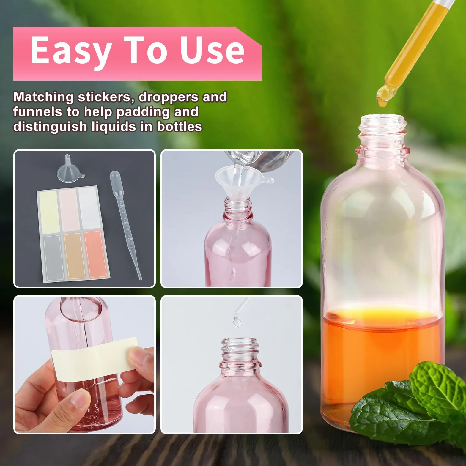 Różowe butelki z pipetą 50 ml do olejków eterycznych, perfum, aromaterapii, 3 szt.