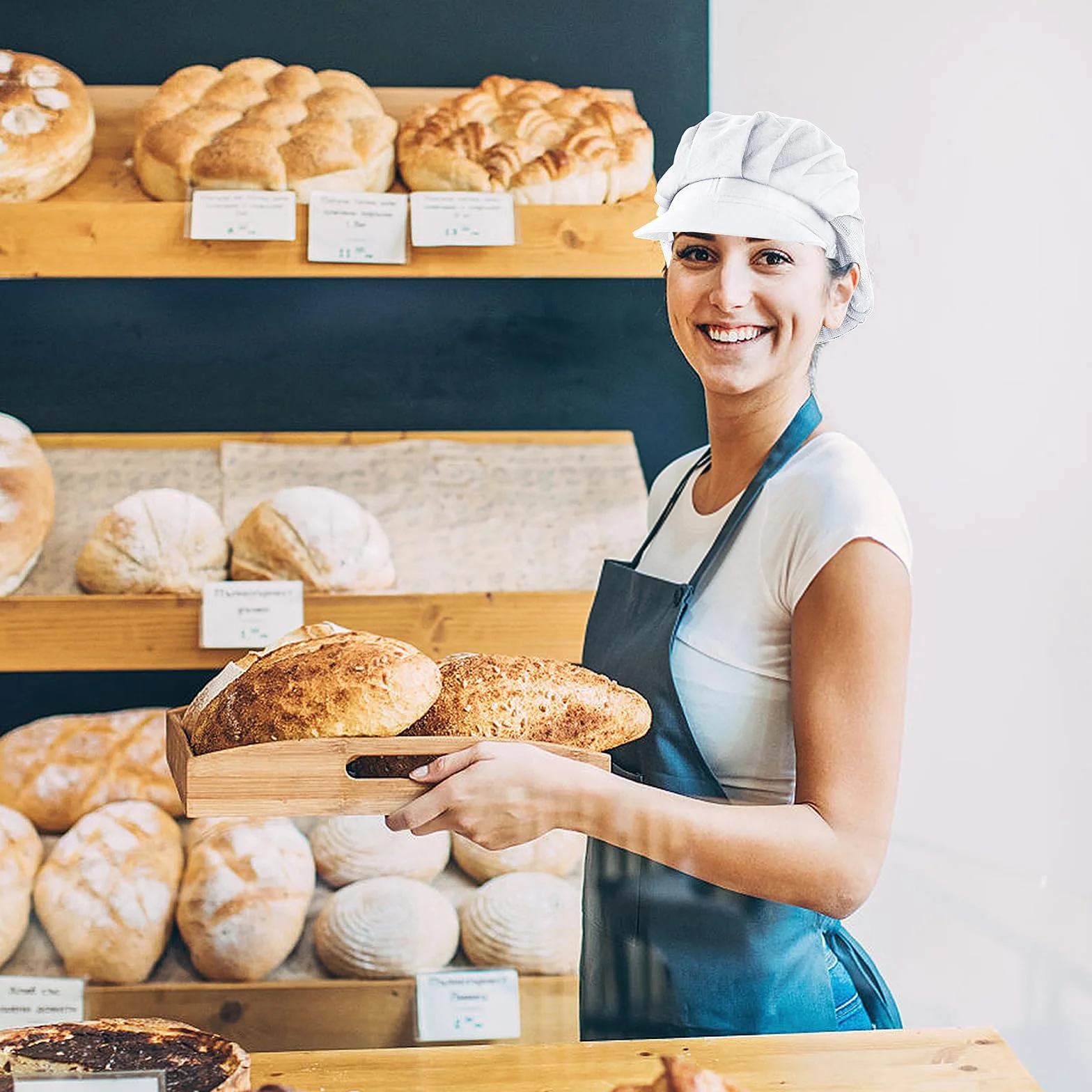 Lusofie 2 sztuki czapka kucharska kuchnia piekarz gotowanie okap kuchenny czarny biały Food Service siatka na włosy kuchnia kobiety mężczyźni z rondem, biały, jeden rozmiar