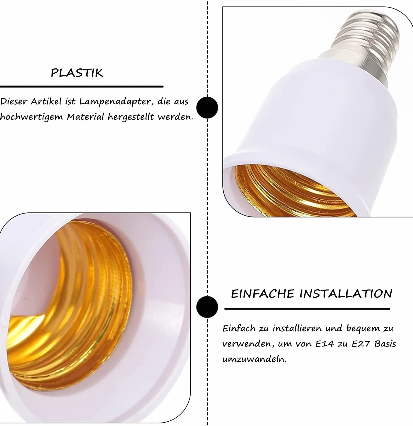 LATRAT 4 szt. Konwerter adaptera E14 na E27, konwerter oprawki lampy LED, żarówki i lampy CFL, adapter uchwytu lampy E14 do E27 mały do dużego białego przewodu 4