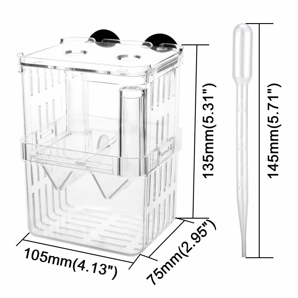 SENZEAL Plastikowe pudełko do izolowania ryb Wielofunkcyjne zbiorniki hodowlane Inkubator do inkubatora z 3-częściową pipetą Pasteura (105x75x135mm)