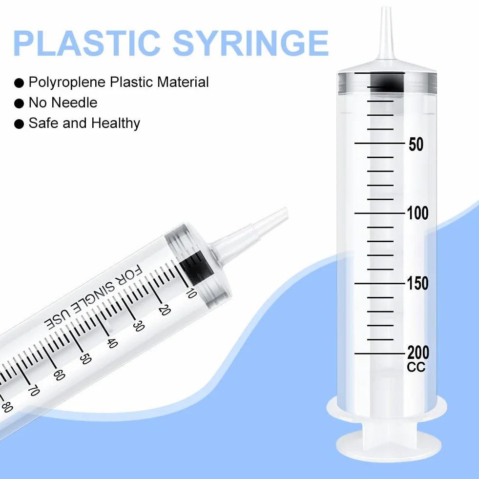 OFFCUP Strzykawki z tworzywa sztucznego, 100 ml i 200 ml, strzykawka bez igły, wielokrotnego użytku, z 1 cewnikiem, duże strzykawki do laboratoriów, do dozowania zwierząt