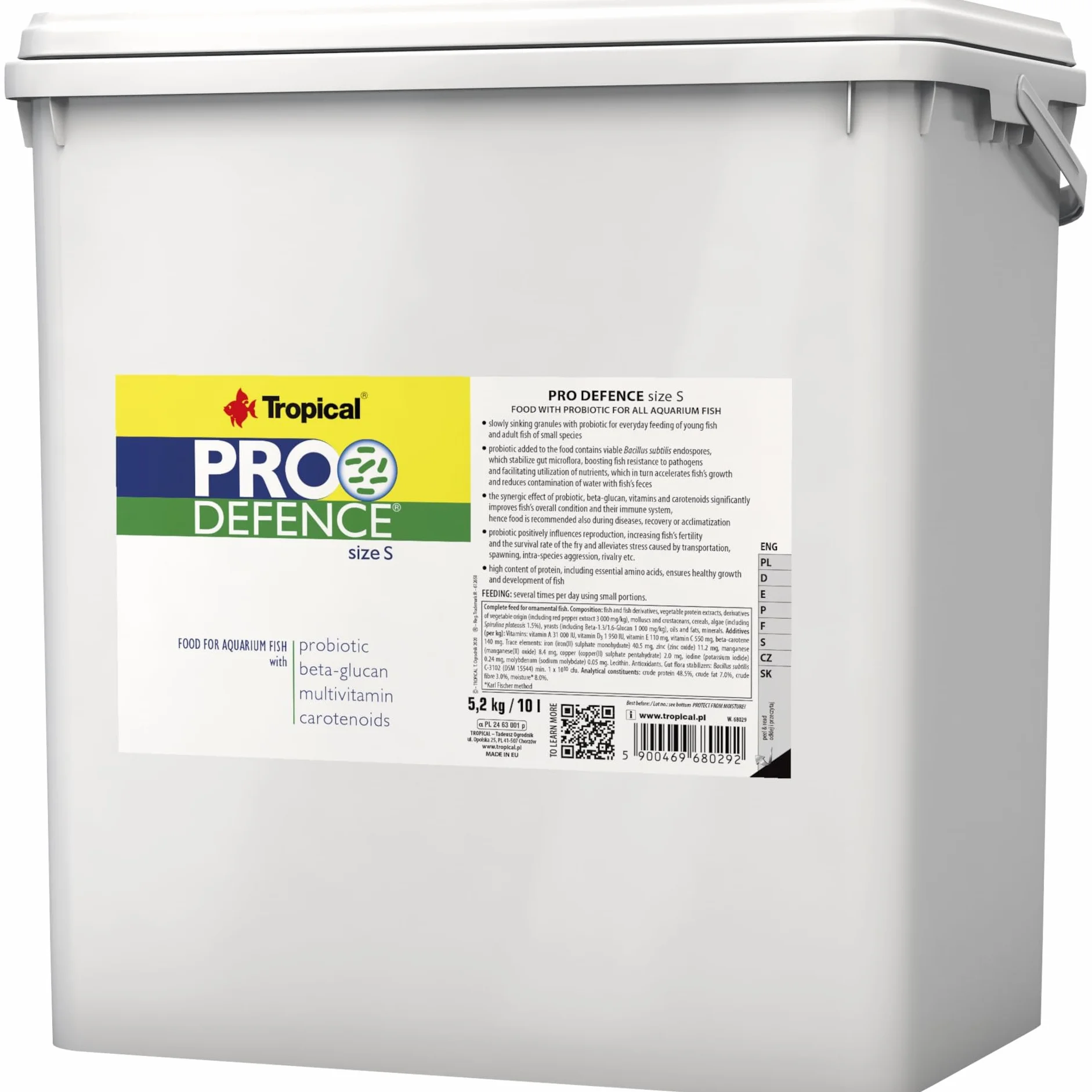 Pokarm z dodatkiem probiotyku dla dorosłych ryb PRO DEFENCE SIZE M (GRANULES) 10L / 4,4kg