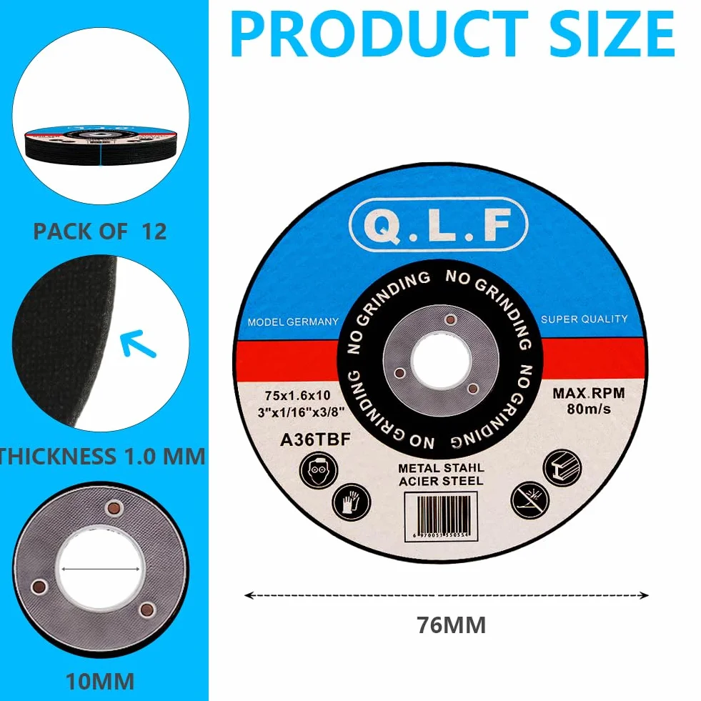 Tarcza tnąca do metalu 76 mm stal nierdzewna 1,2 mm 12 sztuk