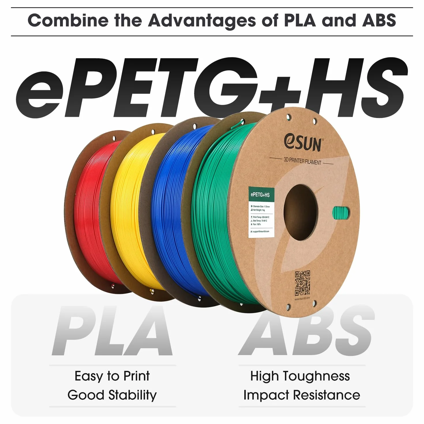 eSUN PETG Filament 1.75mm, Szybka Drukarka 3D, Dokładność +/- 0.03mm, Szpula 1KG (2.2 LBS) Srebrny PETG