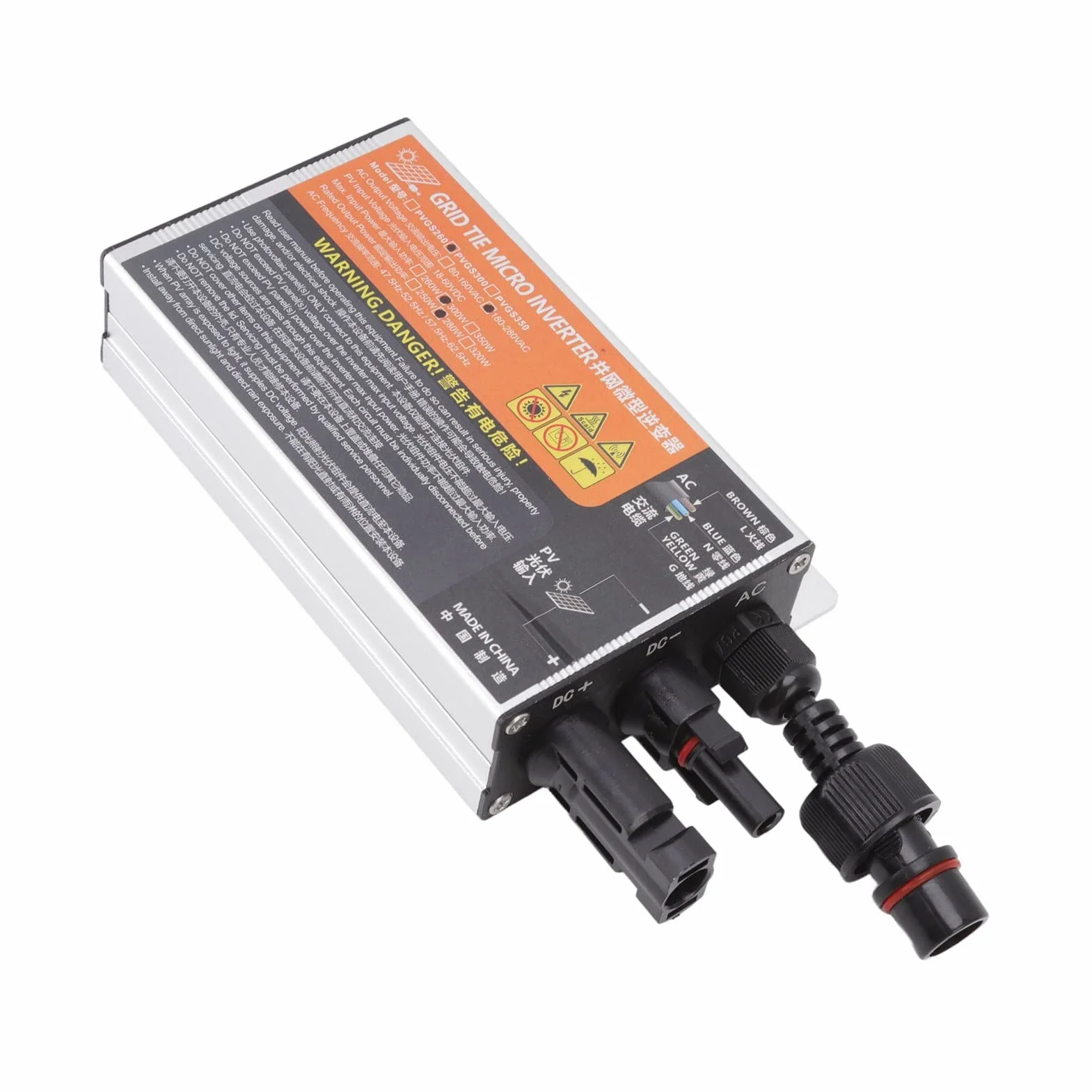 Mikroinwerter Solarny o Mocy 500 W. Wysoki Współczynnik konwersji. Materiał ze Stopu aluminium. Łatwa obsługa. Nadaje się do Paneli Słonecznych (PVGS-300W(18-60V)-AC220V)