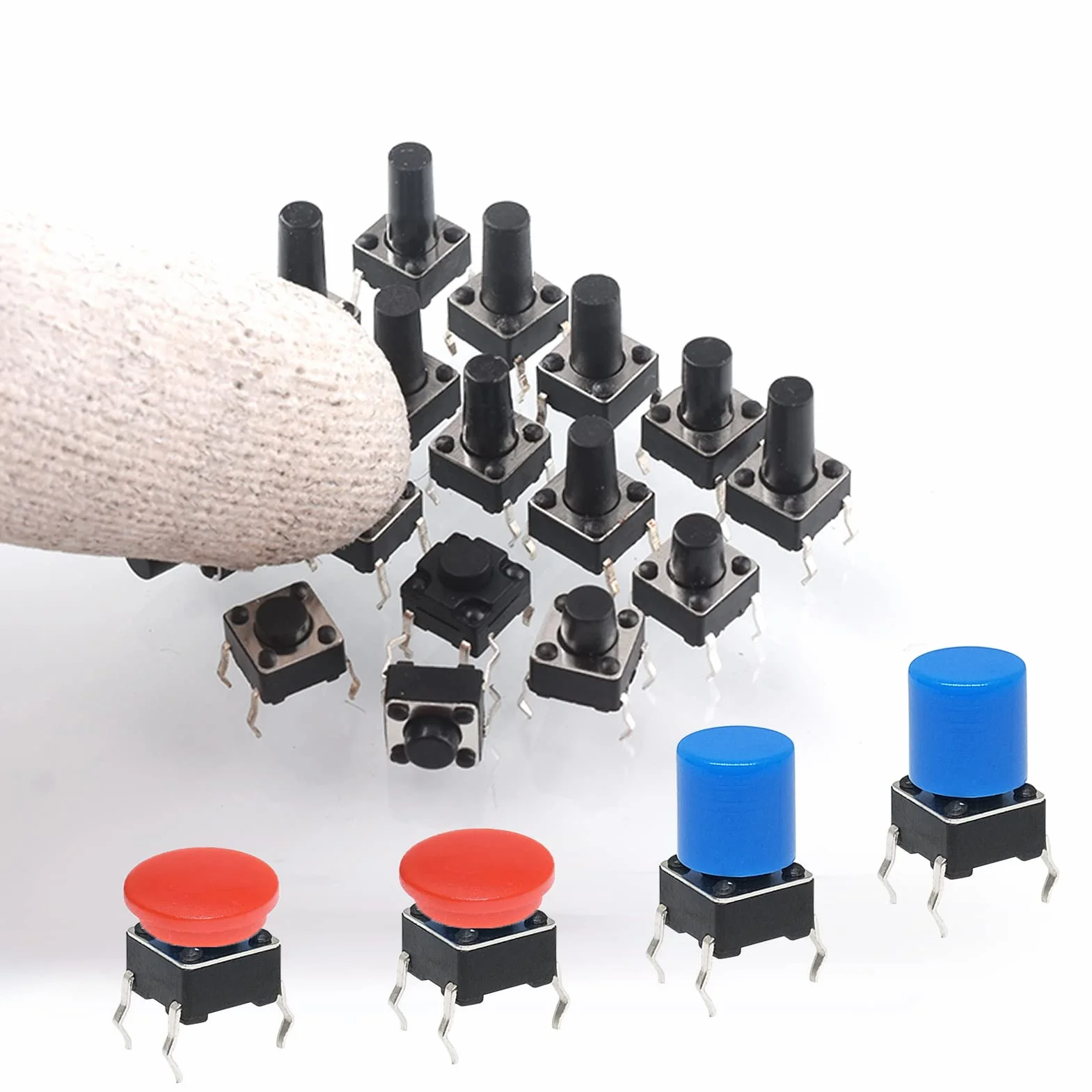 AUKENIEN 12Wartości 240sztuk Zestaw asortymentu mikroprzełączników Przełącznik przyciskowy dotykowy 6MM x 6MM Mikroprzełącznik 4stykowy z osłoną przycisku