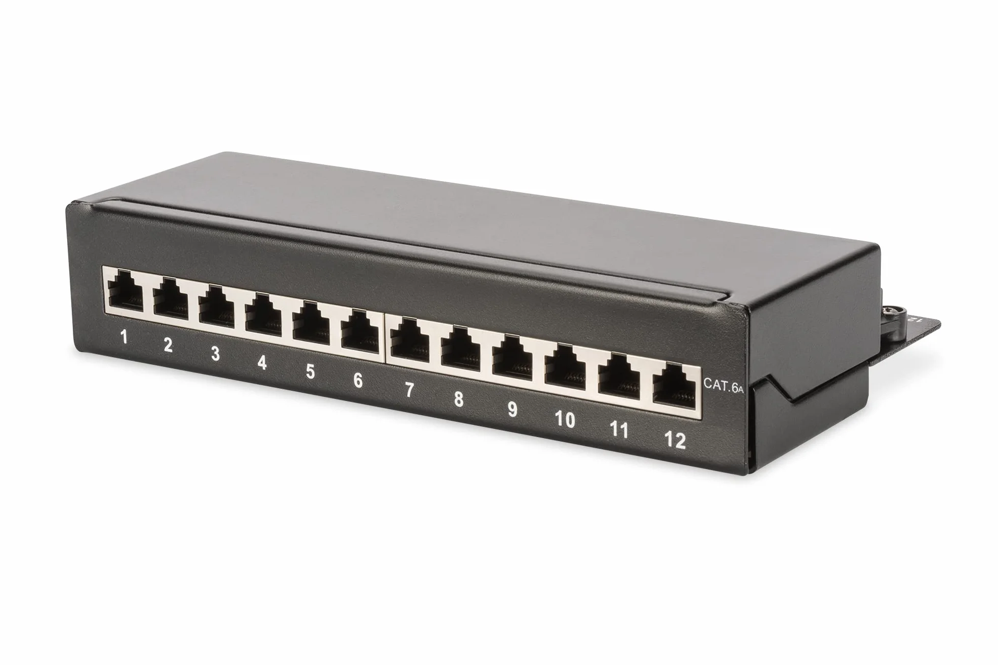 DIGITUS Desktop Panel krosowy (patch panel) - Cat-6A - 12-portowy RJ45 - ekranowany - pole krosowe LSA - montaż powierzchniowy - czarny