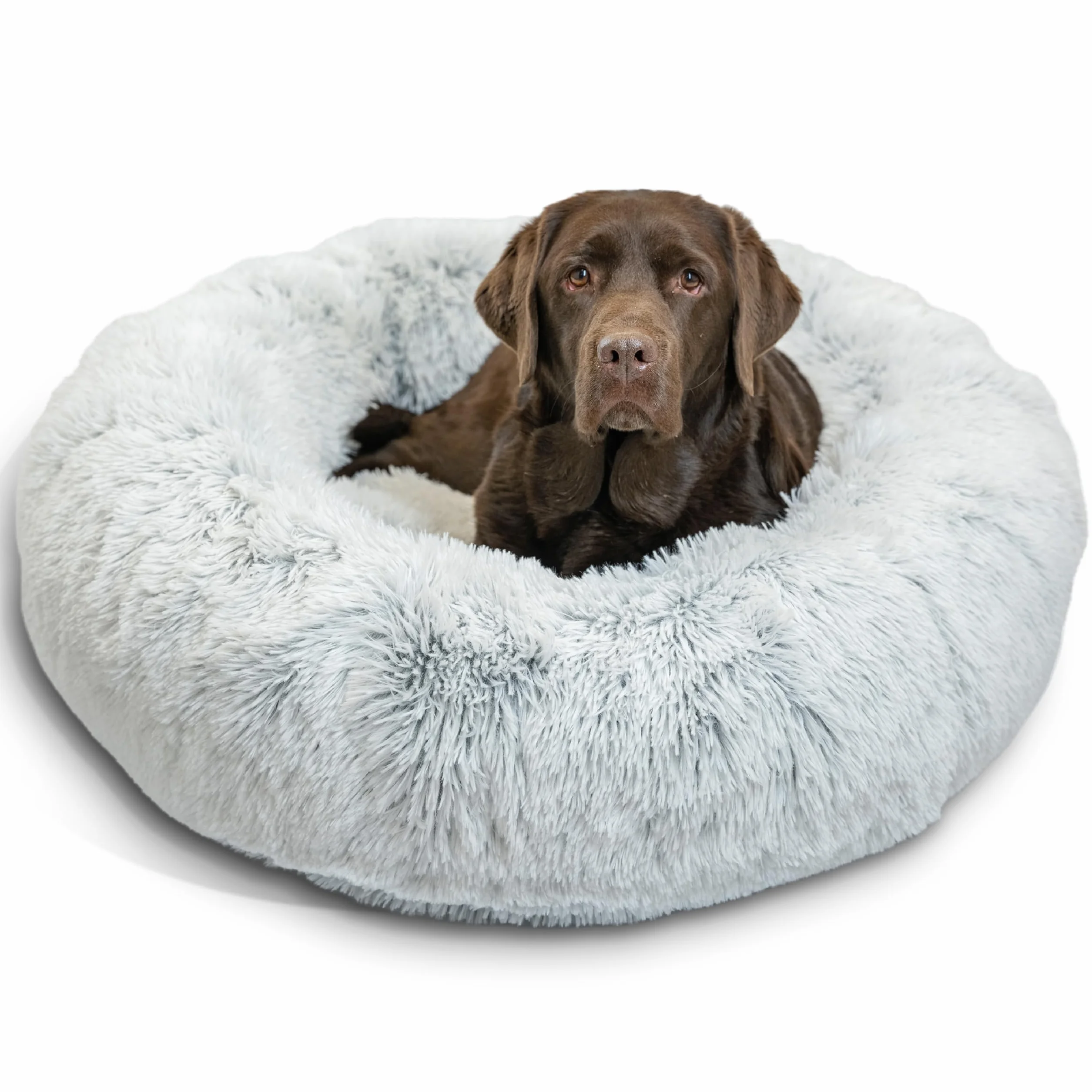The Original Calming Donut - Puszyste legowisko dla psa i kota - Można prać w pralce - Ze zdejmowaną powłoczką zapinaną na zamek błyskawiczny - frost - 91 cm x 91 cm - rozmiar L