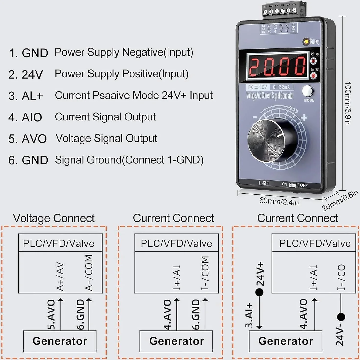 Generator sygnału Tester Napięcie ±0-5-10V Prąd 0-4-20mA Kalibrator źródeł Sygnału Analogowe źródło
