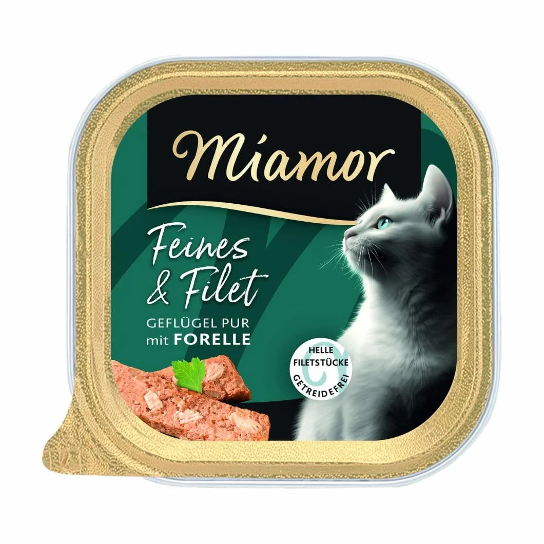 Miamor - Delikatna i filet | mokra karma dla dorosłych kotów z jasnymi kawałkami filetu. Niskotłuszczowa karma uzupełniająca w skorupce bez sztucznych dodatków | 16 x 100 g czystego drobiu i pstrąga