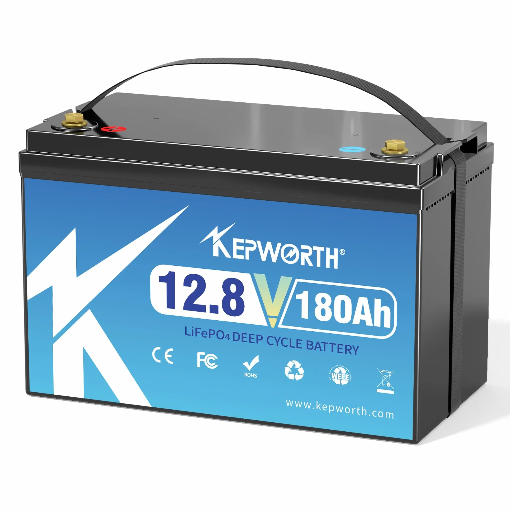KEPWORTH Bateria litowa 12 V 180 Ah Bateria Lifepo4, Do 15000 cykli i 10 lat życia, 100 A BMS, Baterie słoneczne do przyczep kempingowych Zasilanie awaryjne Zastosowanie na zewnątrz silnika łodzi
