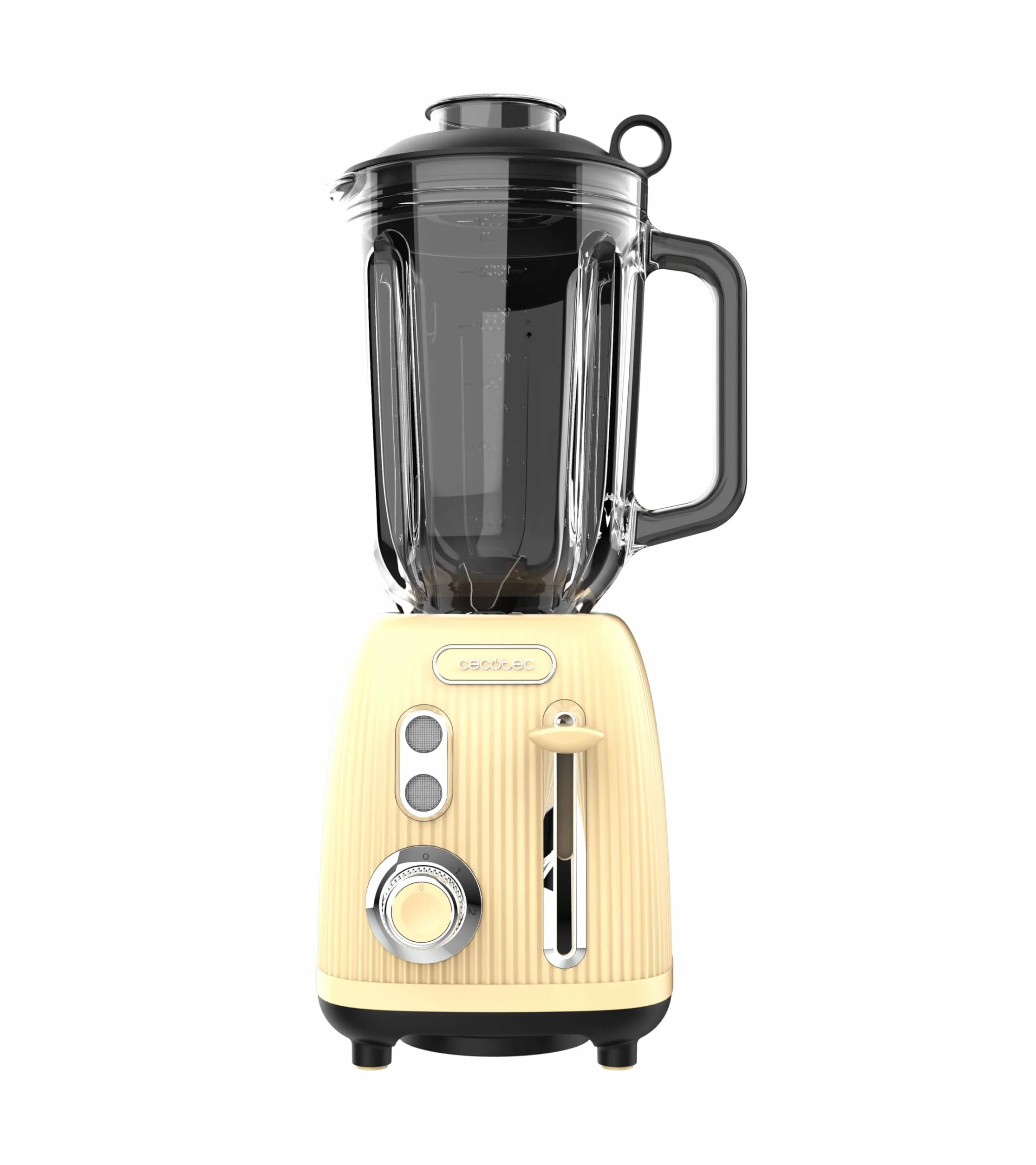Cecotec Mikser stojący Retro Power Black Titanium RetroYellow, maksymalna moc 1200 W, szklany pojemnik 1,5 l, regulowana prędkość, 4 ostrza z czarną powłoką tytanową, silnik 100% miedziany