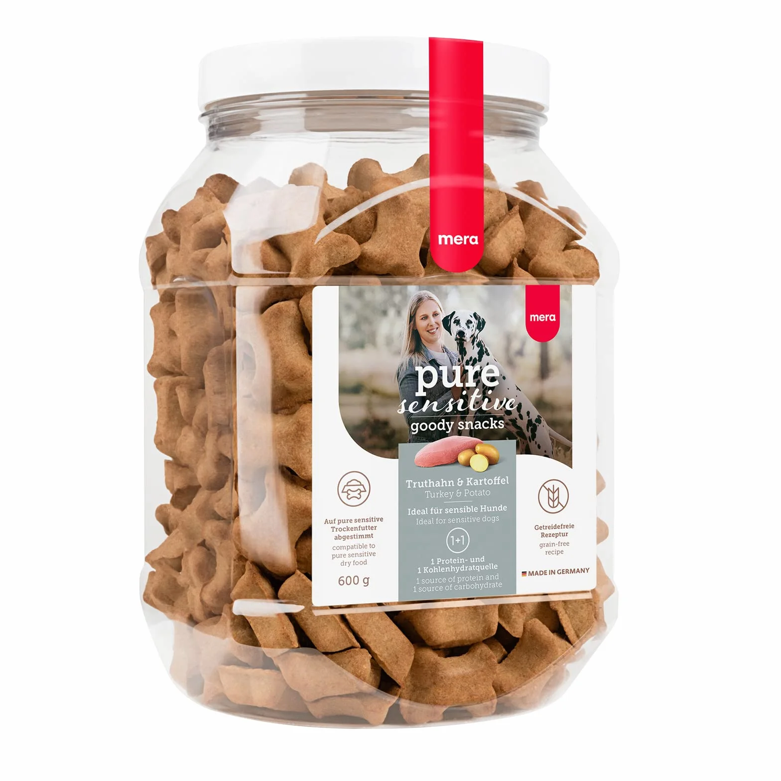 MERA pure sensitive Goody Przekąska z indykiem i ziemniakami (600 g), zdrowe smakołyki dla wrażliwych psów, bezglutenowa przekąska dla psów, do treningu i nagradzania