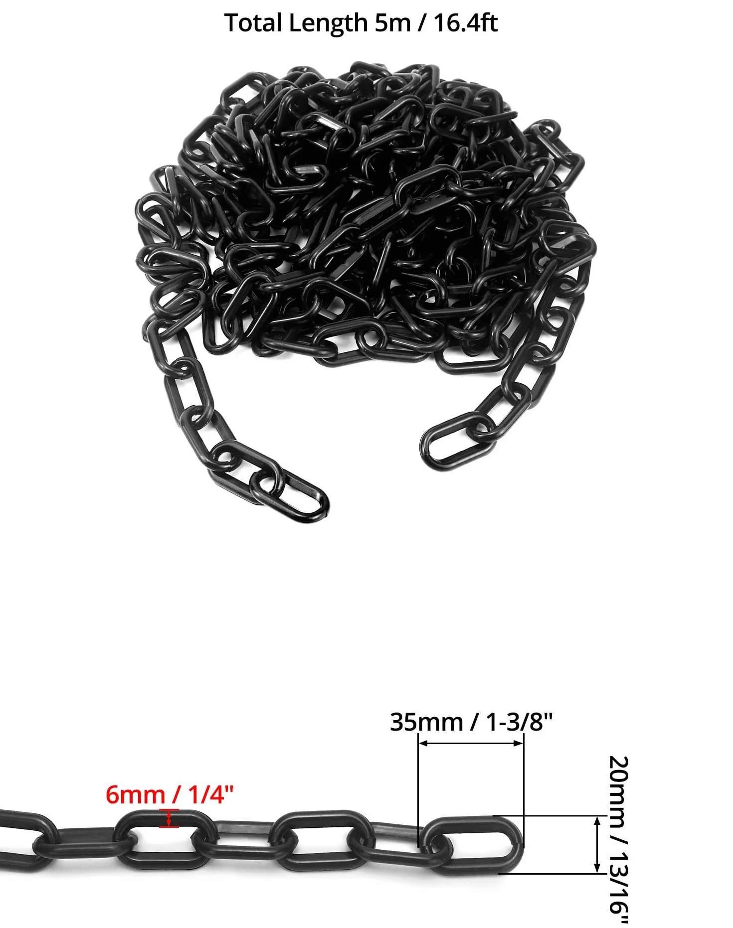 QWORK 5M x 6mm Łańcuch z tworzywa sztucznego do kontroli tłumu (czarny)