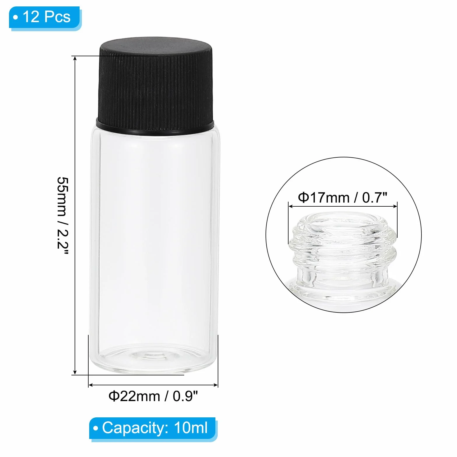 PATIKIL Butelki olejków eterycznych 10 ml, 12 sztuk, szklane z reduktorem kryzy, fiolka na próbki, czarny