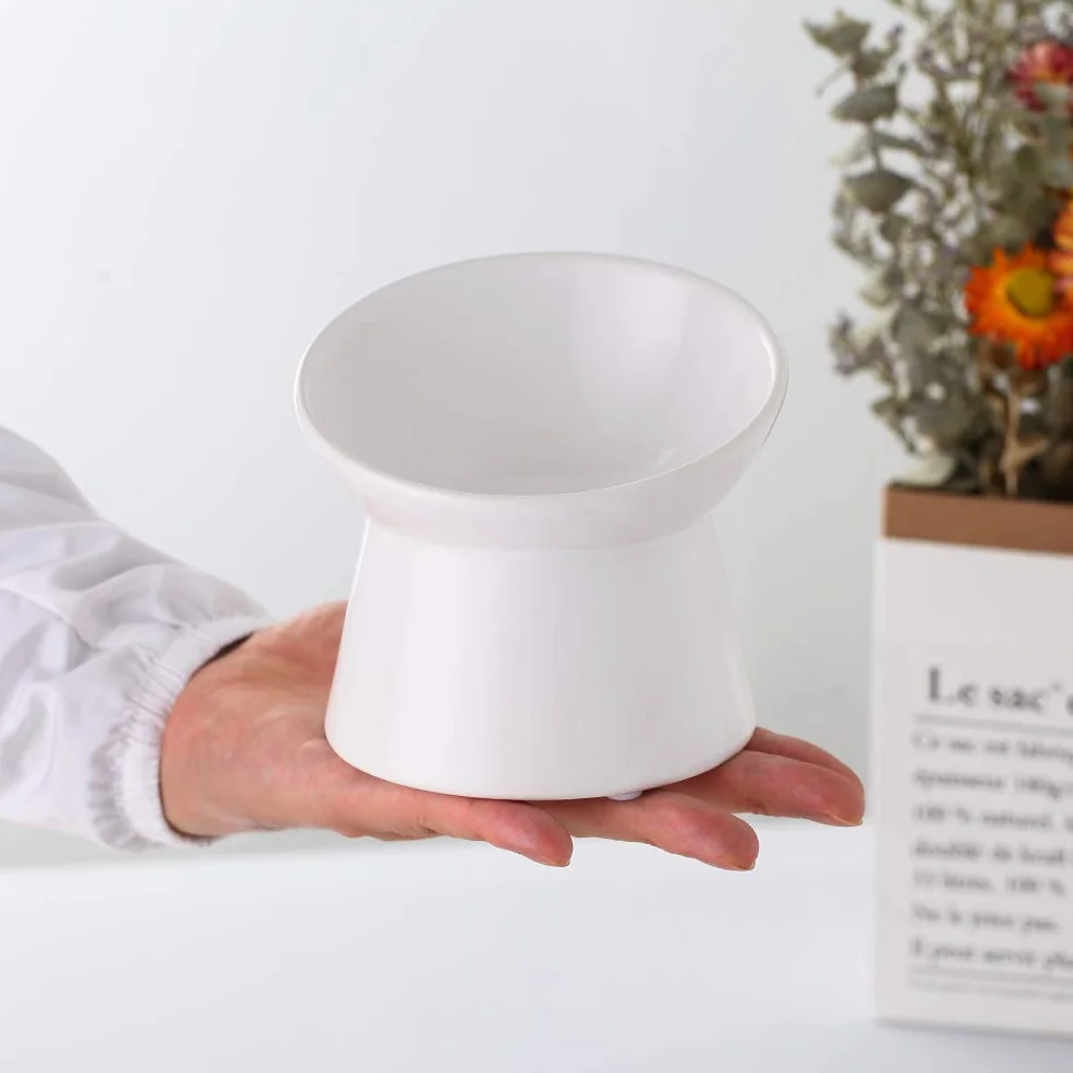 Ceramiczna miska na karmę dla kota, podwyższona, przeciw wymiotom, z nachyleniem 15°, 11 x 12 cm, miska na karmę dla kotów, 125 ml