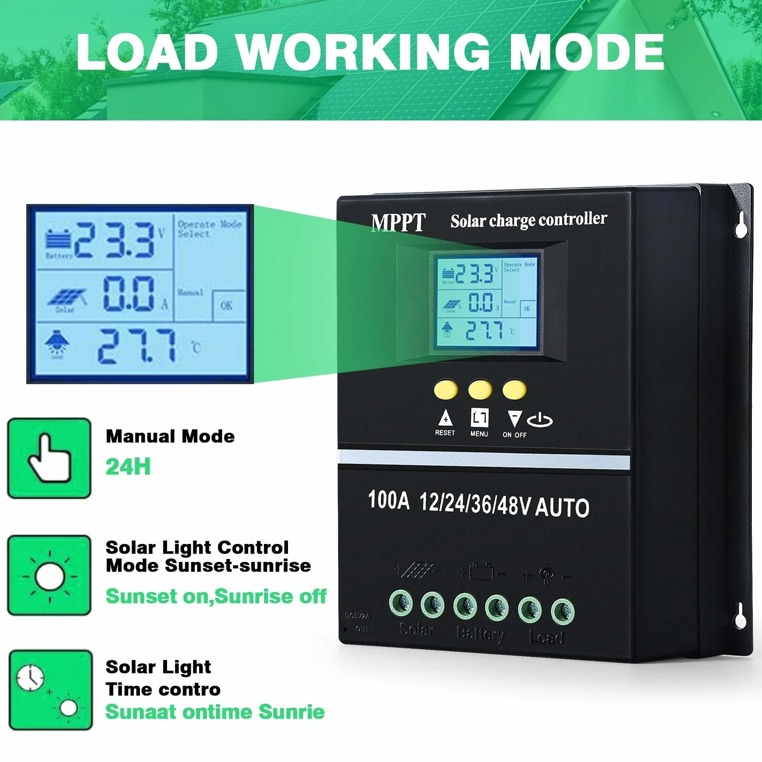 BuyWeek 100 A MPPT regulator ładowania 12 V 24 V 36 V 48 V inteligentny kontroler słoneczny z LCD i USB