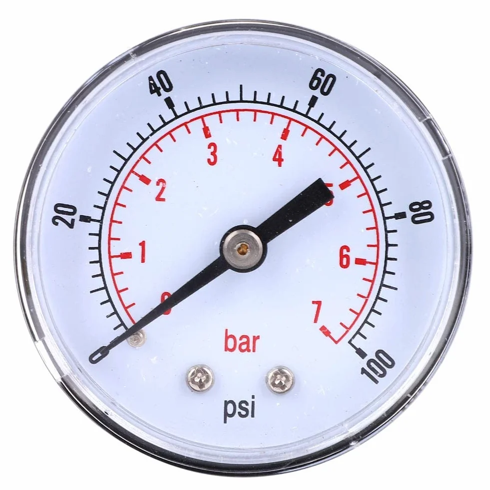 Manometr 50 mm Tarcza Manometr Tylne połączenie, osiowy manometr 1, 8 tarczy 1/8 Bspt Tylne przyłącze do gazu olejowego z wodą powietrzną (0-100 psi 0-7 barów)