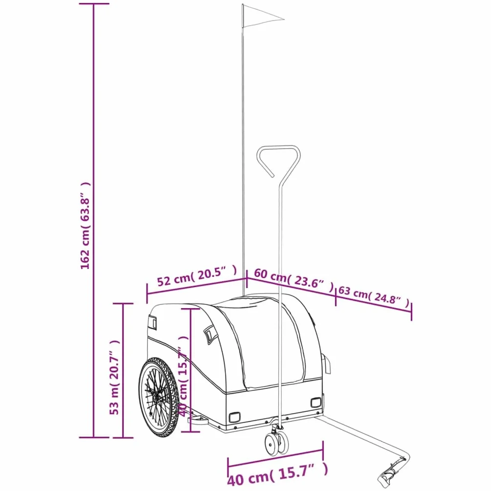 Przyczepa rowerowa, czarna, pomarańczowa, wykonana z żelaza, udźwig, z flagą bezpieczeństwa, 123 x 52 x, idealna do transportu bagażu, zwierząt domowych, zakupów, aktywności na świeżym powietrzu i na