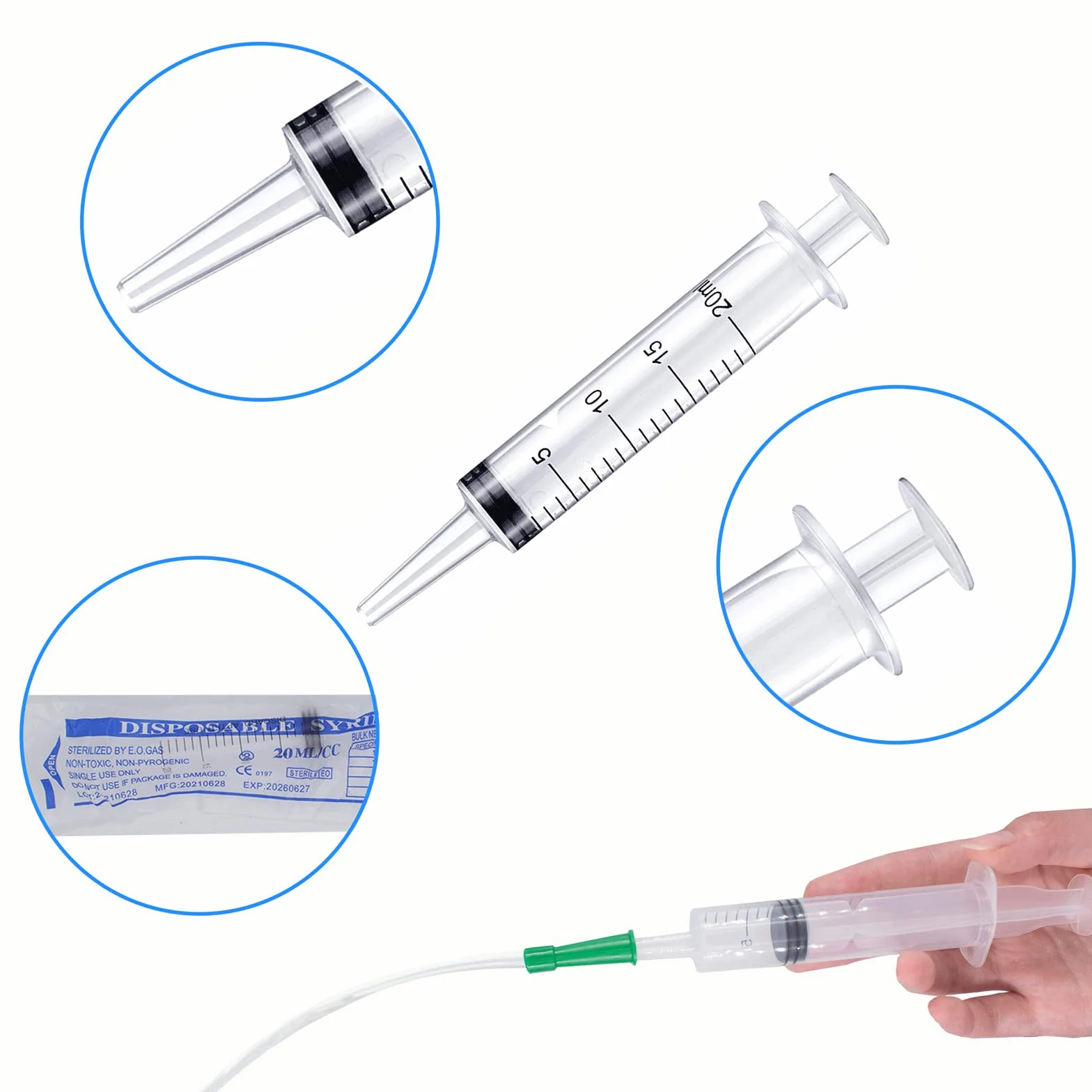 Plastikowa strzykawka dozująca 20 ml bez igły PCW przezroczysty wąż laboratoryjna