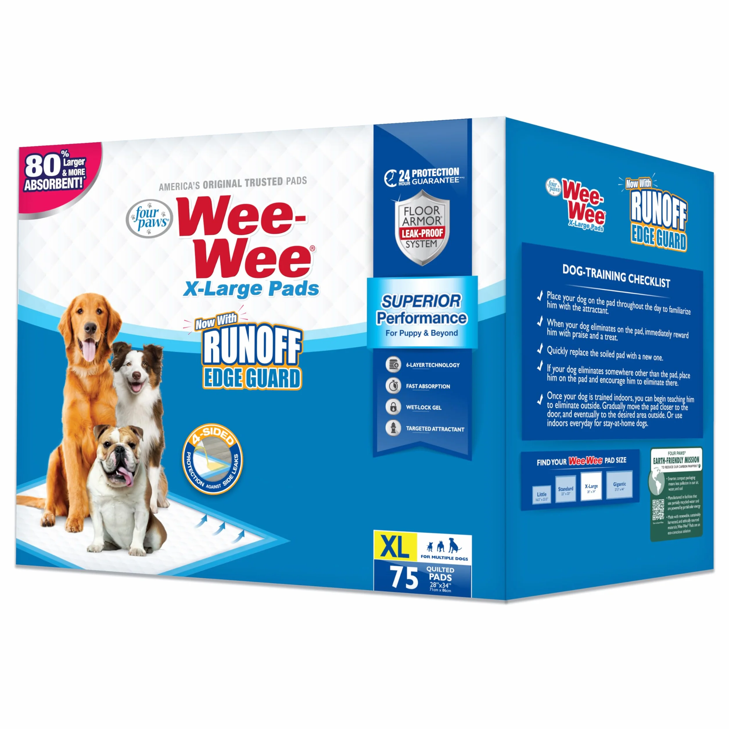Four Paws Wee-Wee Superior Performance XL podkładki do siusiu dla bardzo dużych psów, szczelne, ochrona podłogi, dla psów i szczeniaków, pikowane podkładki do nauki korzystania z nocnika, bezzapachowe