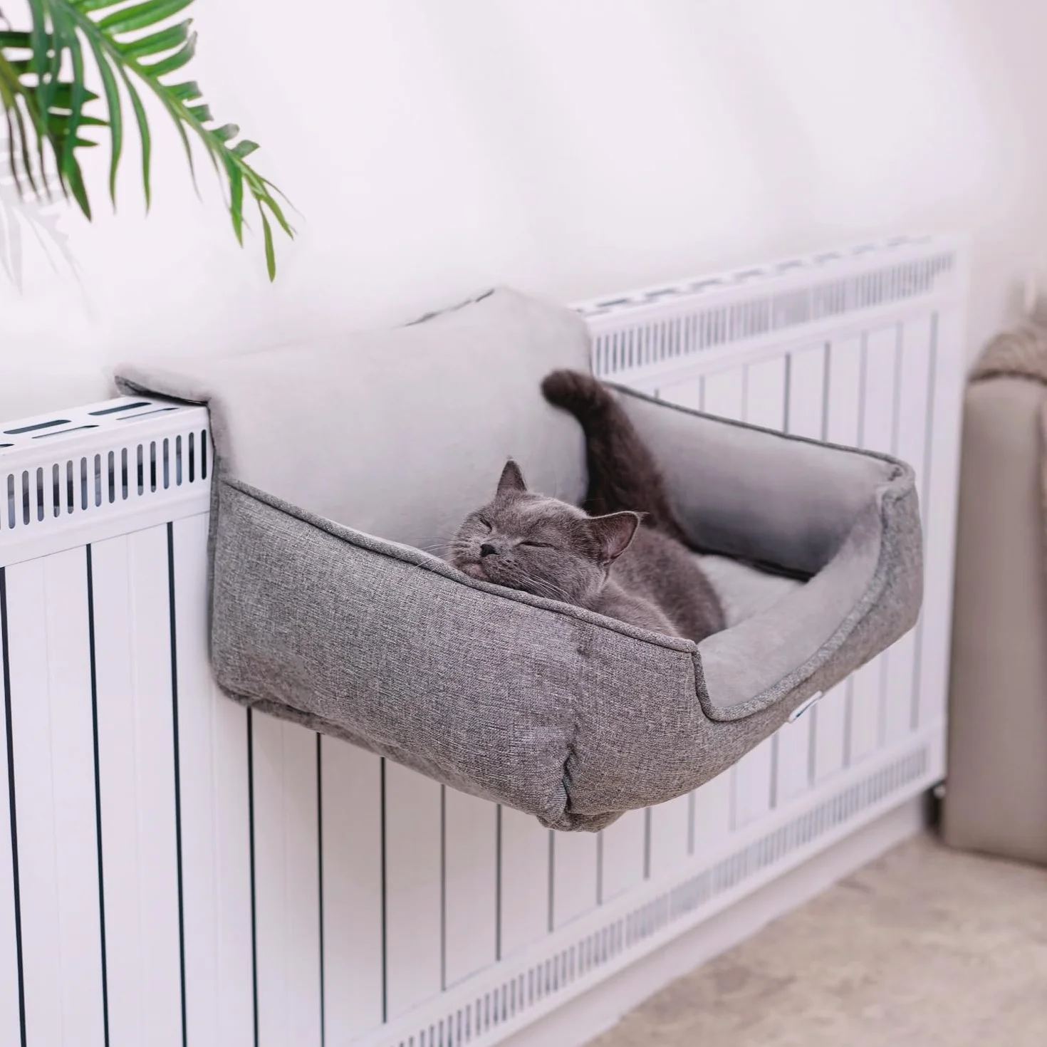 Happi N Pets Duże legowisko grzejnikowe dla dużych kotów, przestronna okonia dla kota na grzejniki, przytulna leżanka grzewcza z regulowanym haczykiem na różne grzejniki, nadająca się do prania osłona