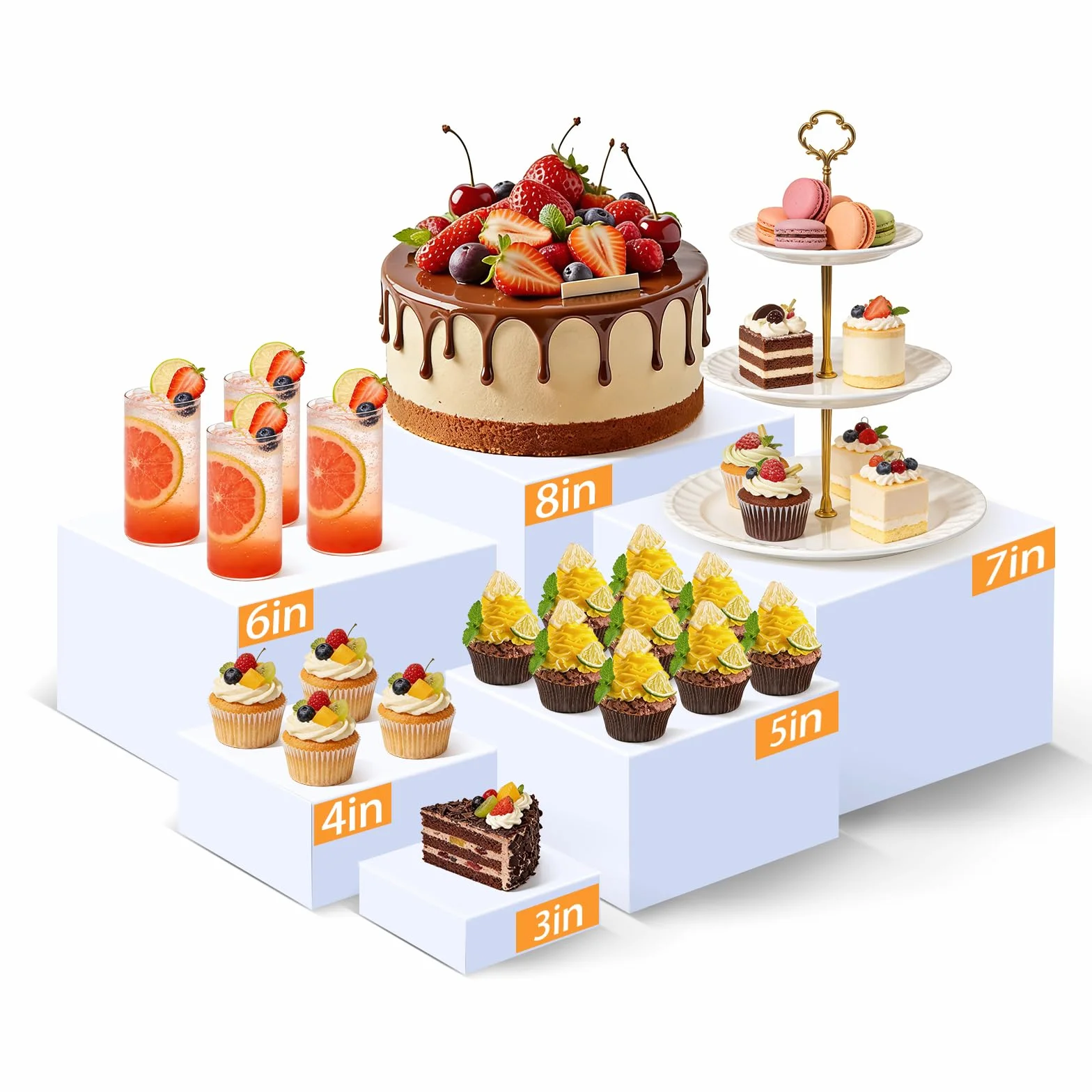 6 sztuk podwyższenia bufetu, akcesoria do bufetu, akrylowe, stojak na desery, patery na tort z pustymi dnami, stojak na babeczki na wesele, catering, biżuterię, figurki, kosmetyki, imprezy