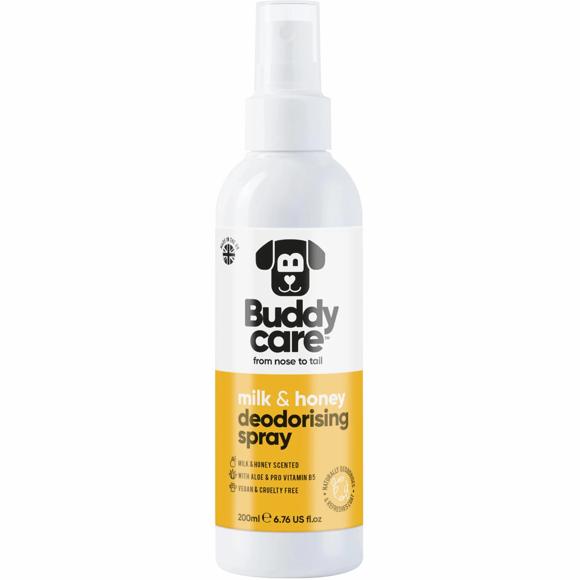 Buddycare Dezodorant w sprayu dla psów – z aloesem i prowitaminą B5 (mleko i miód, 200 ml)