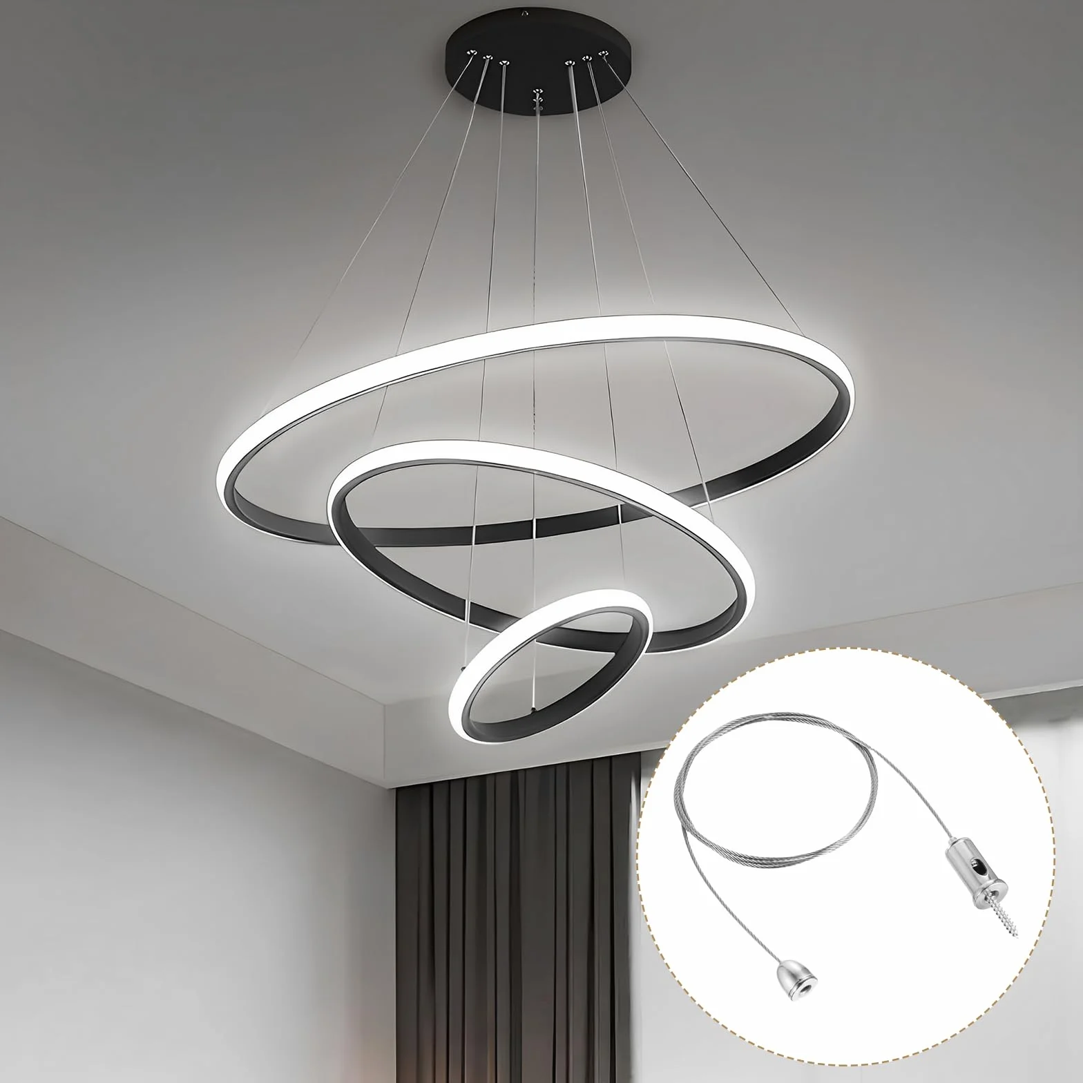 Zestaw do zawieszania stalowy kabel 1,5 mm x 1 m ze stali nierdzewnej do żyrandola