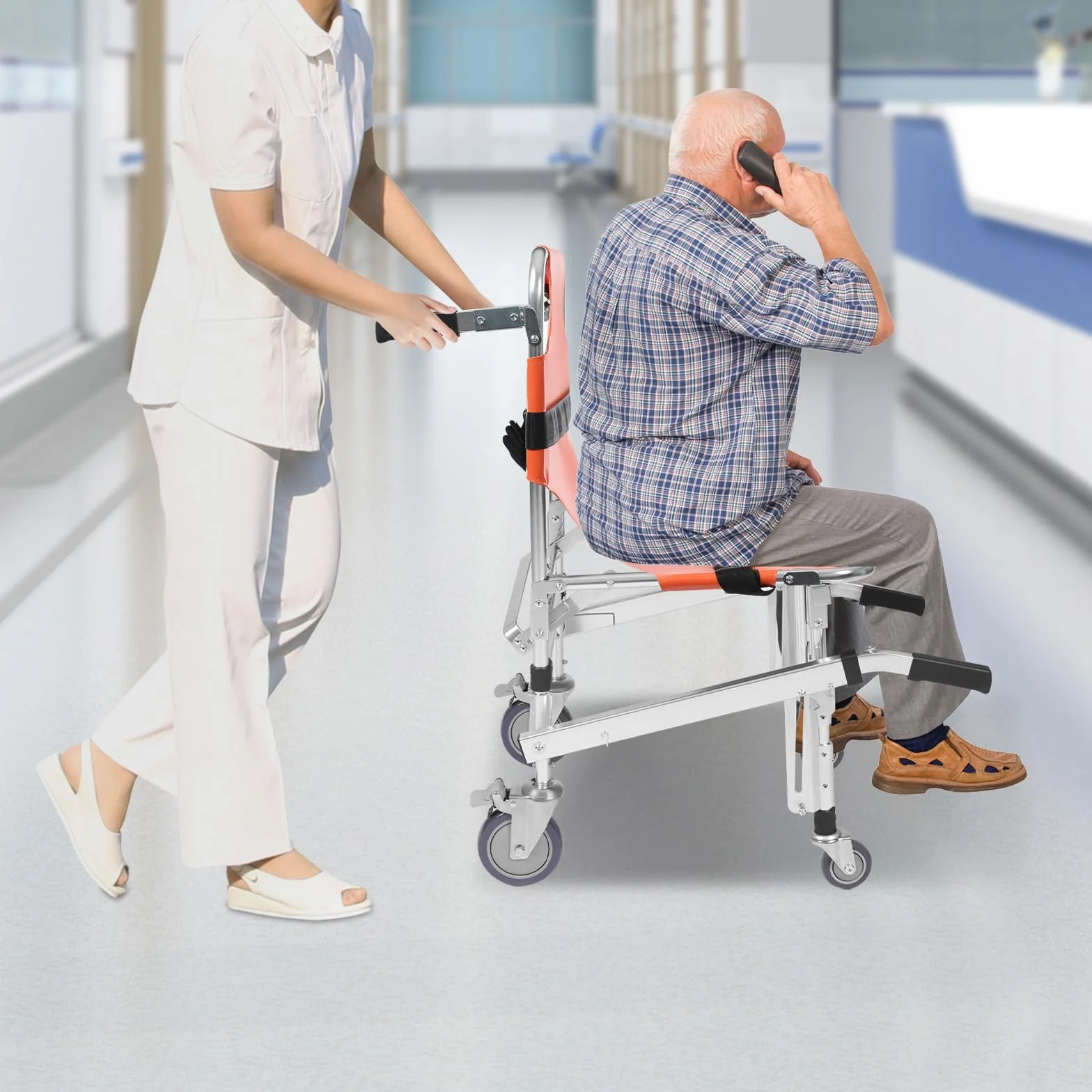 4 okrągłe krzesło do wspinaczki schodowej, dla seniorów, przenośny, składany, z pasami bezpieczeństwa, do transportu rannych, nieprzytomnych i nieruchomych pacjentów, wytrzymuje 160 kg