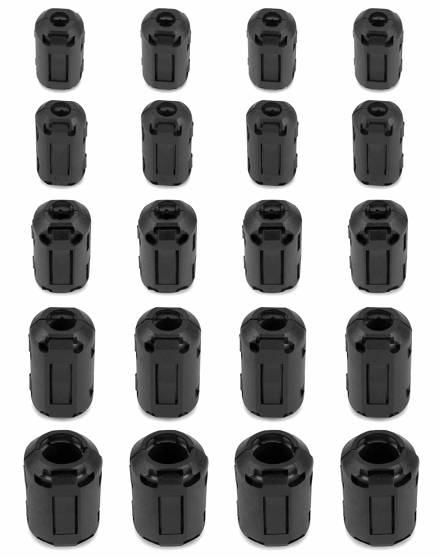 QWORK® 20 sztuk rdzeni ferrytowych do kabli, klips kablowy z redukcją szumów, 3,5 mm, 5 mm, 7 mm, 9 mm, 13 mm, na kabel USB, kabel myszy, kabel klawiatury