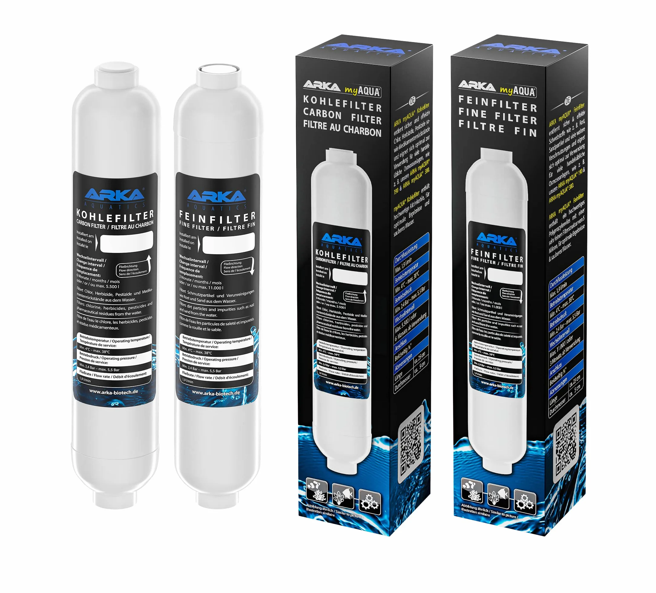 ARKA myAQUA® 190/380 Zestaw filtrów dokładnych i węglowych - do filtrowania cząstek brudu i zanieczyszczeń