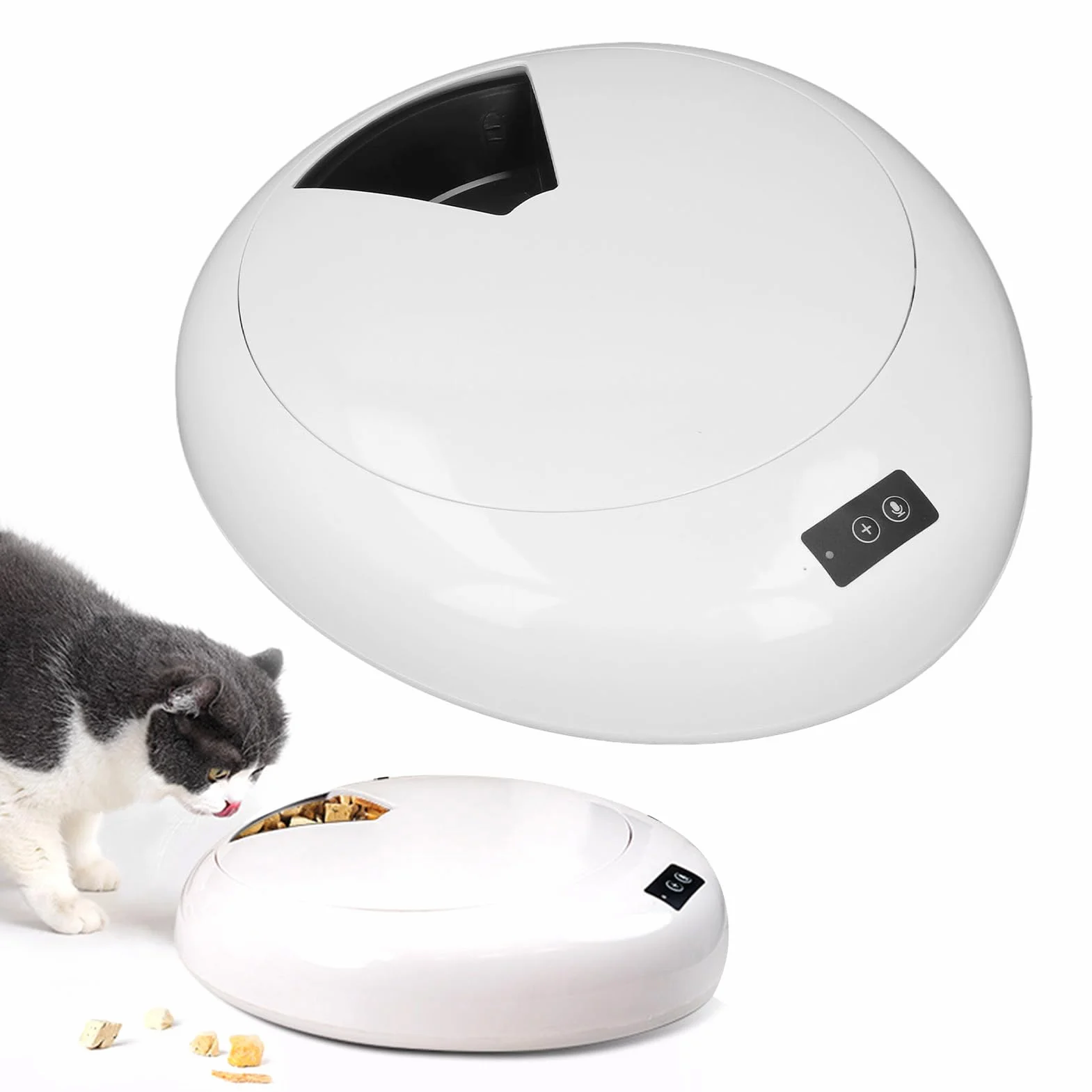 Automatyczny Podajnik Mokrej Karmy dla Kotów, na 6 Posiłków w Określonym Czasie Łatwy w Użyciu Dozownik Mokrej Karmy Black Cat z kontrolą Aplikacji do Użytku Przez Zwierzęta