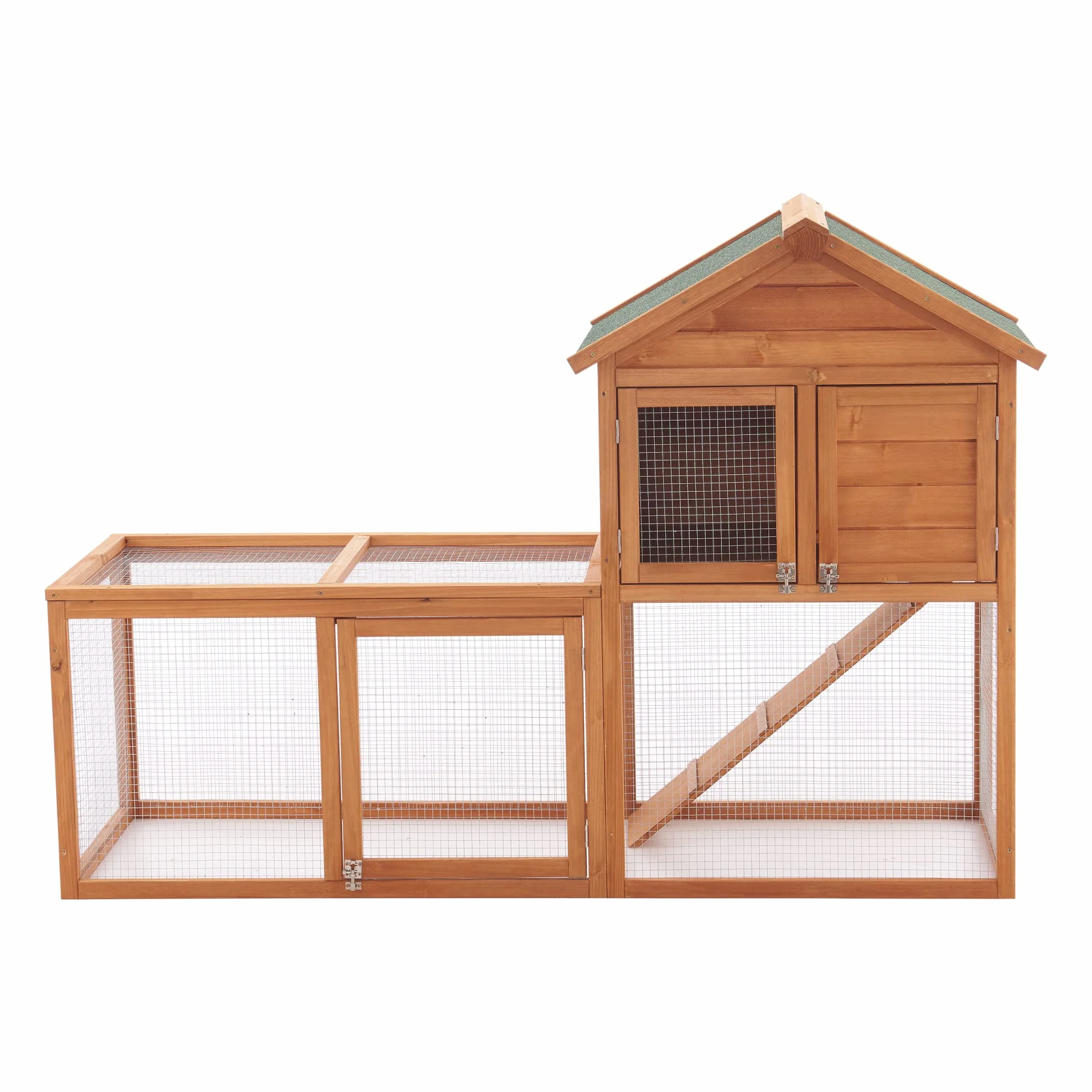 [en.casa] Kelkheim domek dla królików, 110 x 160 x 61 cm, domek dla królików, podwójny poziom, wybieg dla małych zwierząt, domek dla gryzoni z dachem bitumicznym drewno jodłowe