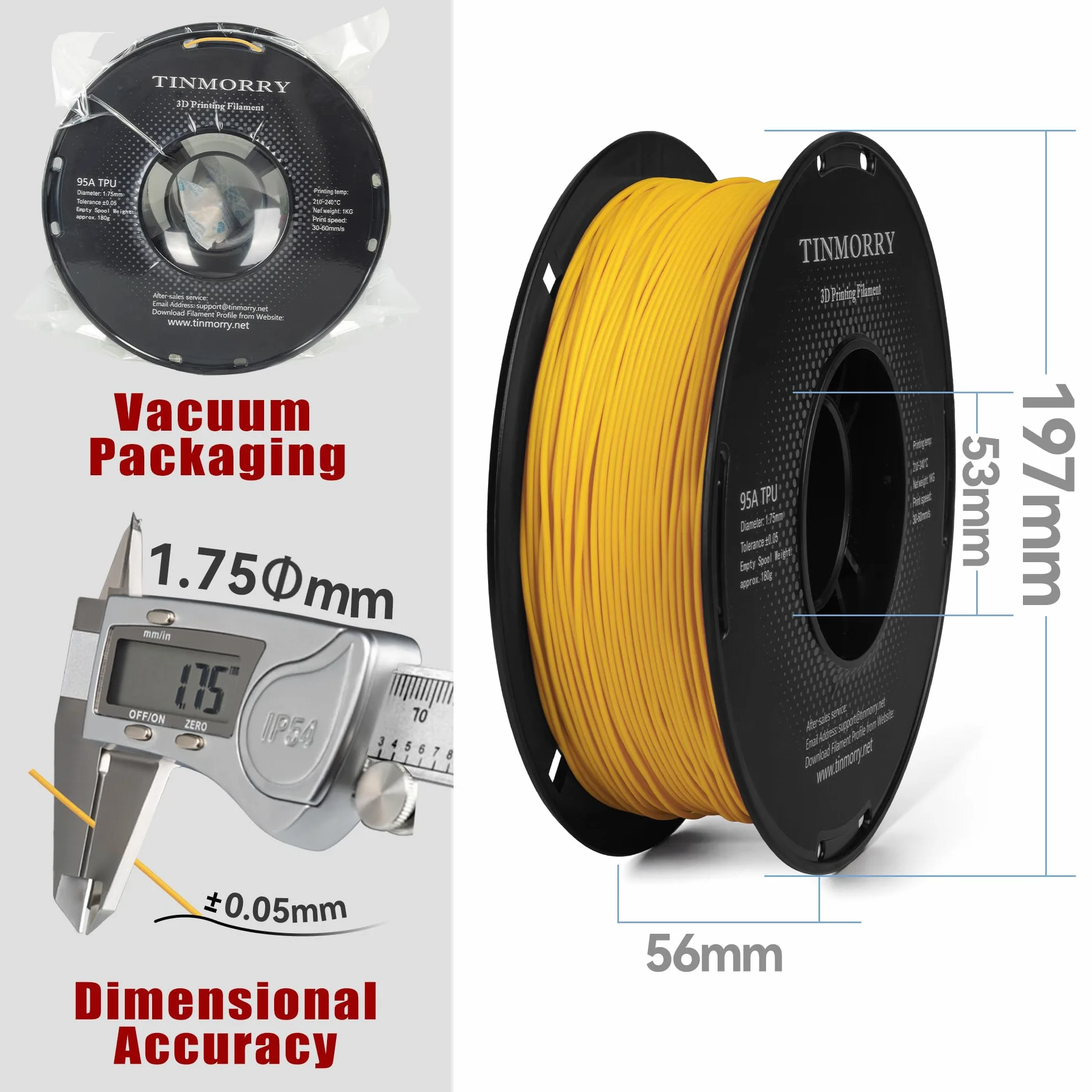 TINMORRY Filament TPU 1,75 mm, filament TPU Materiały do drukowania 3D do drukarki 3D, szpula 1 kg, żółty (Traffic Yellow)