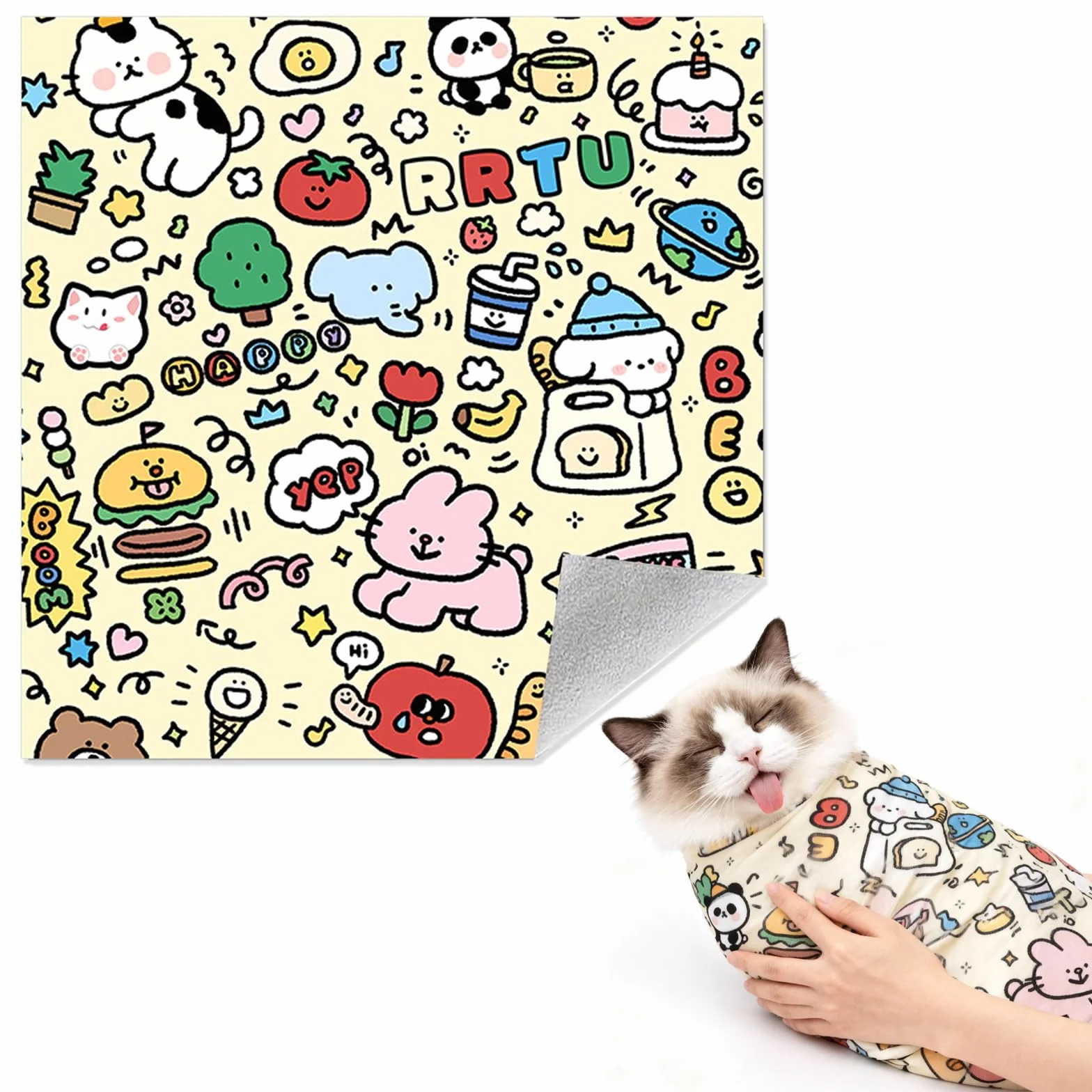 Cat Grooming Wrap, ściereczka do pielęgnacji kotów, samoprzylepna, 70 x 70 cm, odporna na ugryzienia i zarysowania, do przycinania pazurów, wiązania kotów, do pielęgnacji paznokci