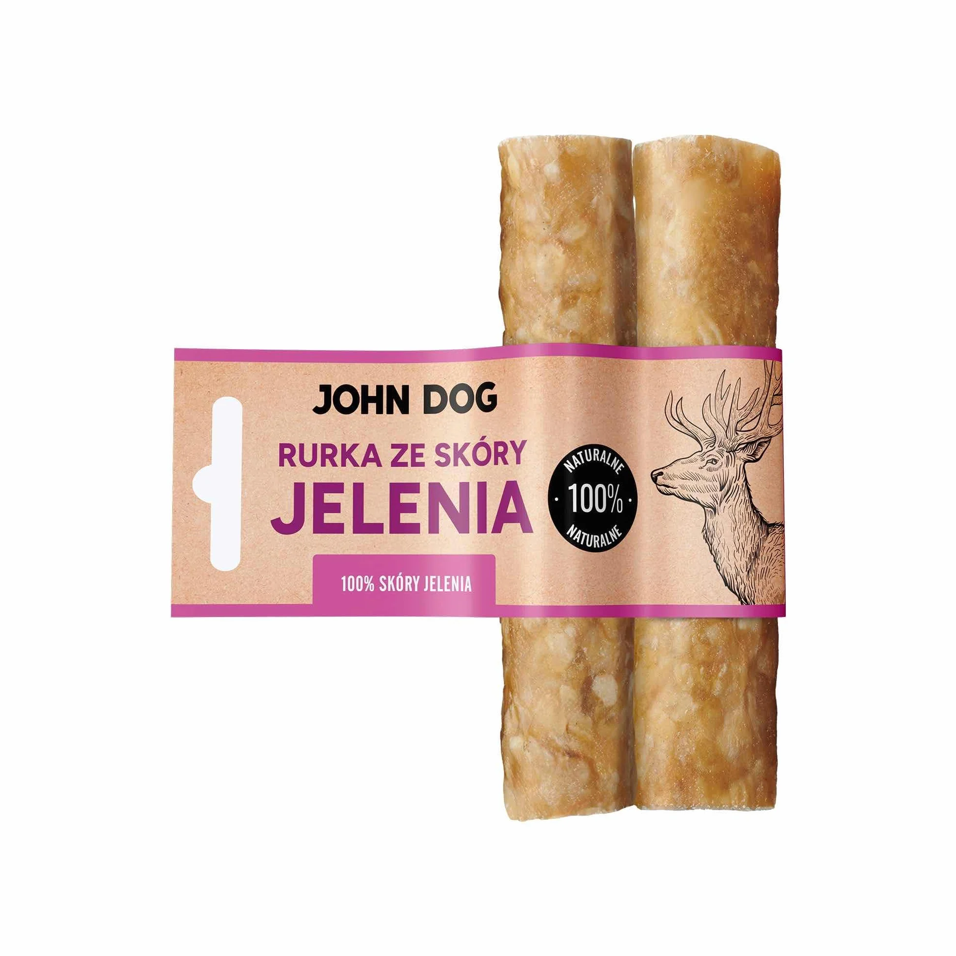 JOHN DOG rurka ze skóry jelenia 15 cm suszony gryzak dla psa