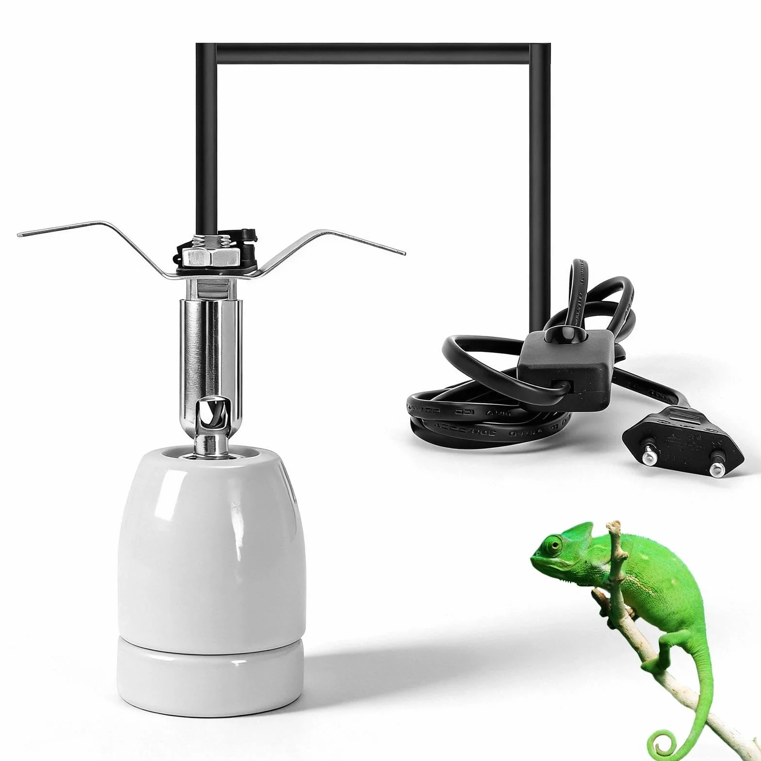TNSLAND Oprawa lampy grzewczej E27, dla gadów, terrarium, ceramiczna, z przełącznikiem, kablem, obracana o 360°, do akwarium, dla gadów, jaszczurek, światła dziennego, biała