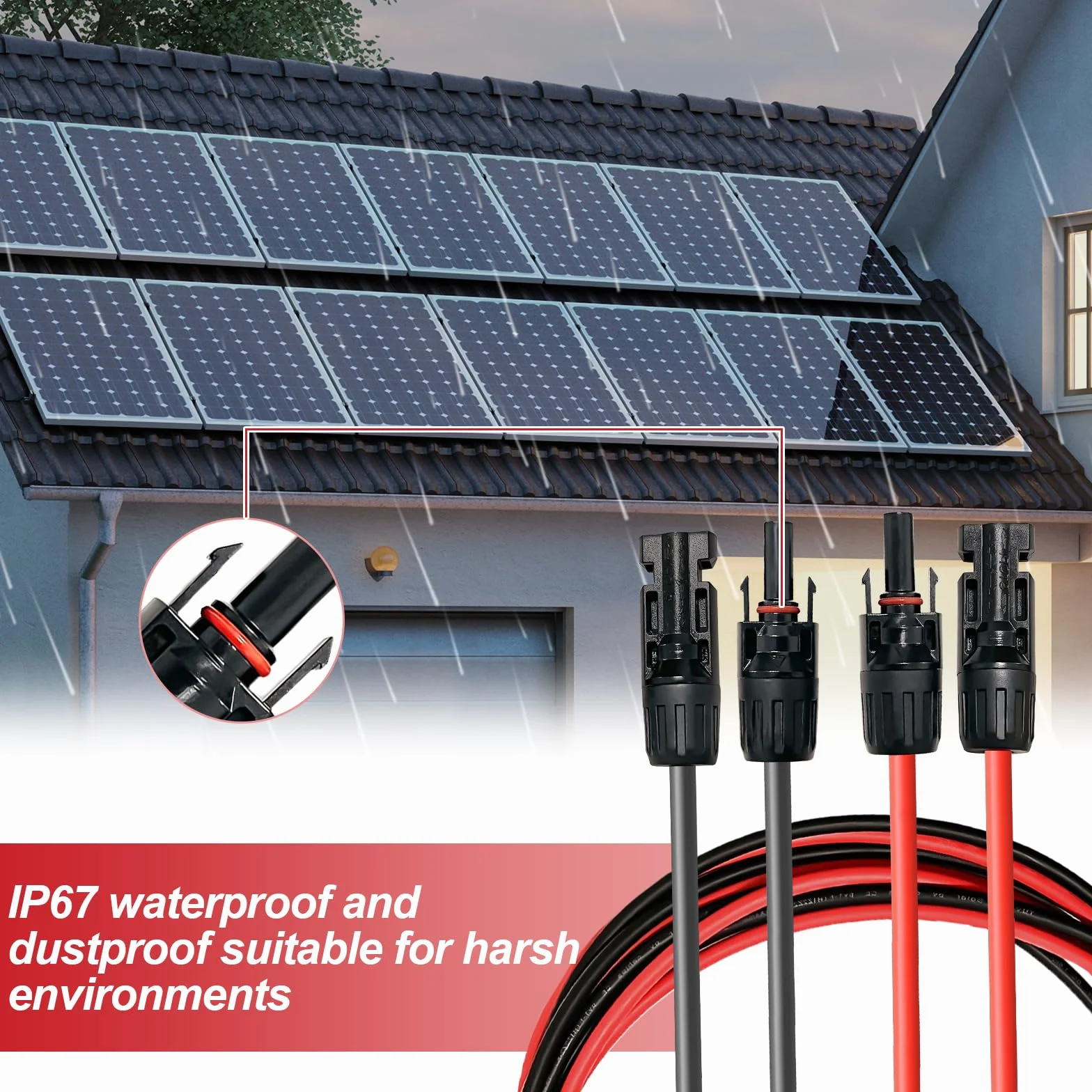 Kabel solarny 6 mm²/4 mm² z wtyczkami, czerwony i czarny, 1 m