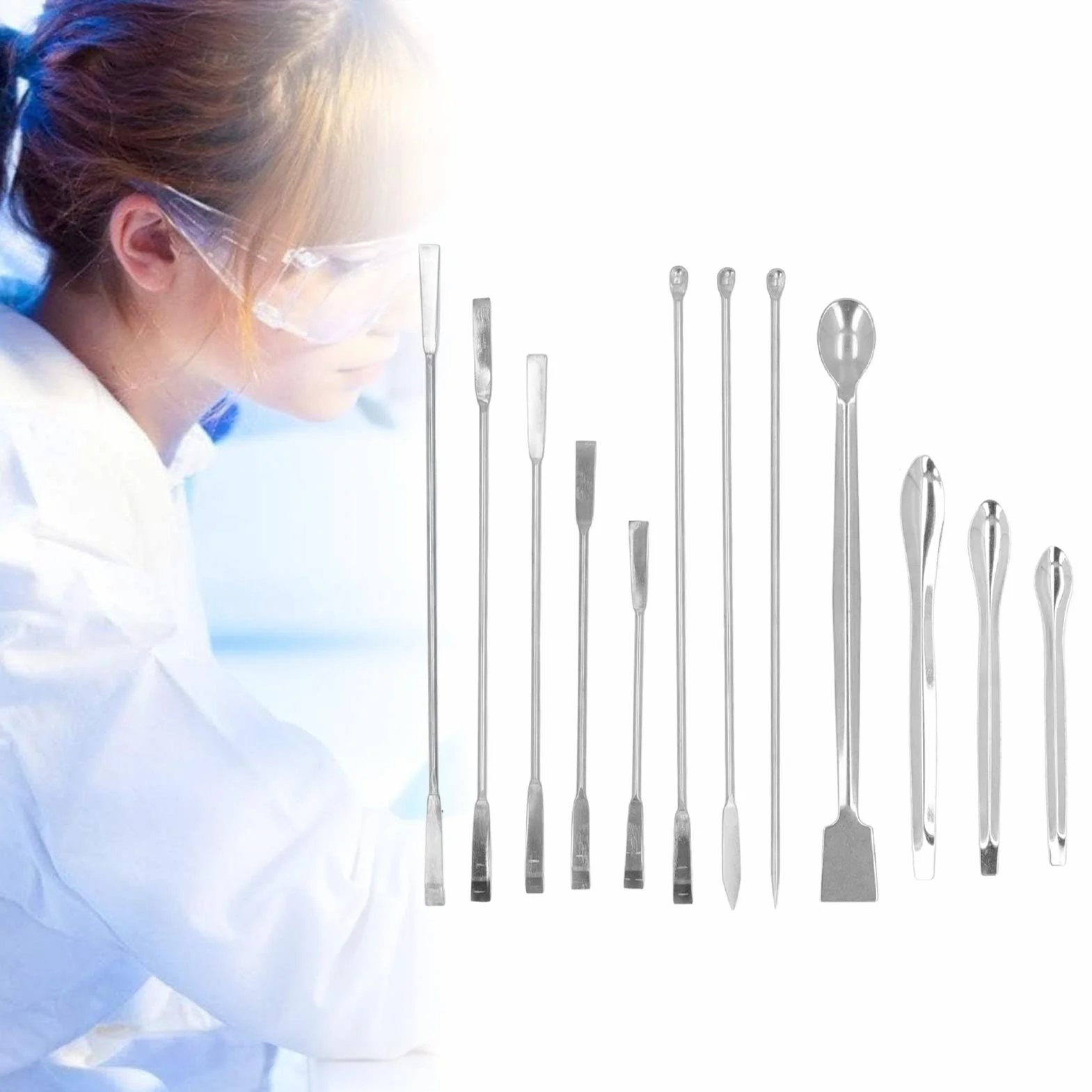 Łyżka Laboratoryjna ze Stali Nierdzewnej, Dwustronna Długa Rączka, Miarka Mikro do Proszków