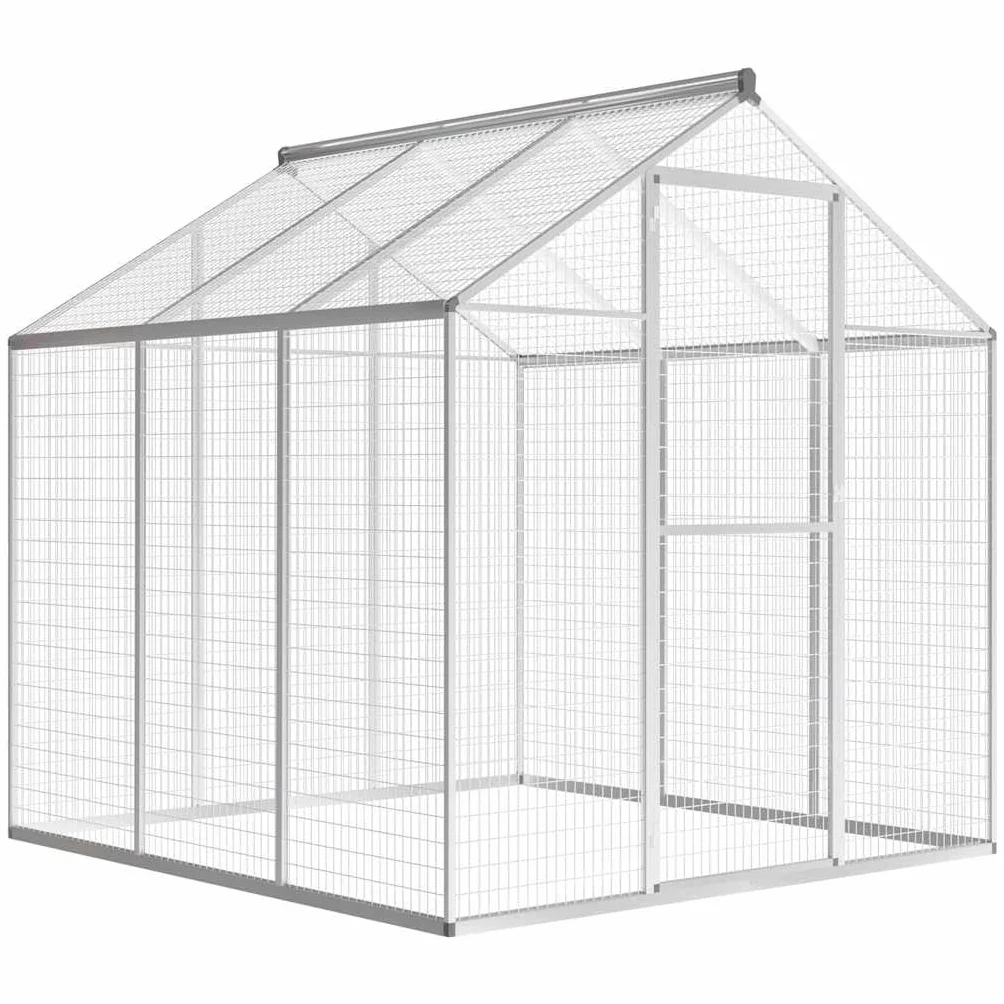 Woliera zewnętrzna aluminiowa 183 x 178 x 194 cm, woliera dla ptaków z aluminiową siatką drucianą do zabawy i treningu, woliera z wytrzymałymi drzwiami obrotowymi zapewnia dużo miejsca i świeże