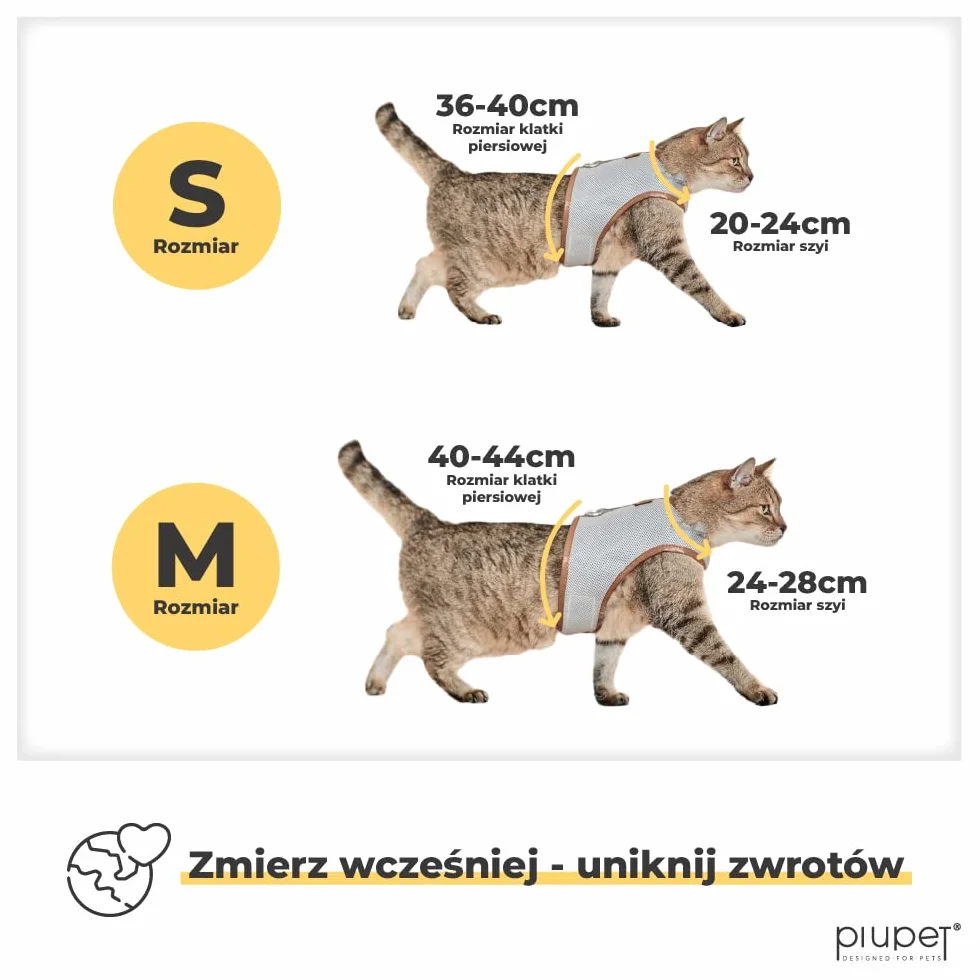 PiuPet® Szelki dla Kota ze Smyczą 1,2m, Odporna na Ucieczkę i Wytrzymała Obroża, Smycz dla Szczeniaków, Rozmiar M